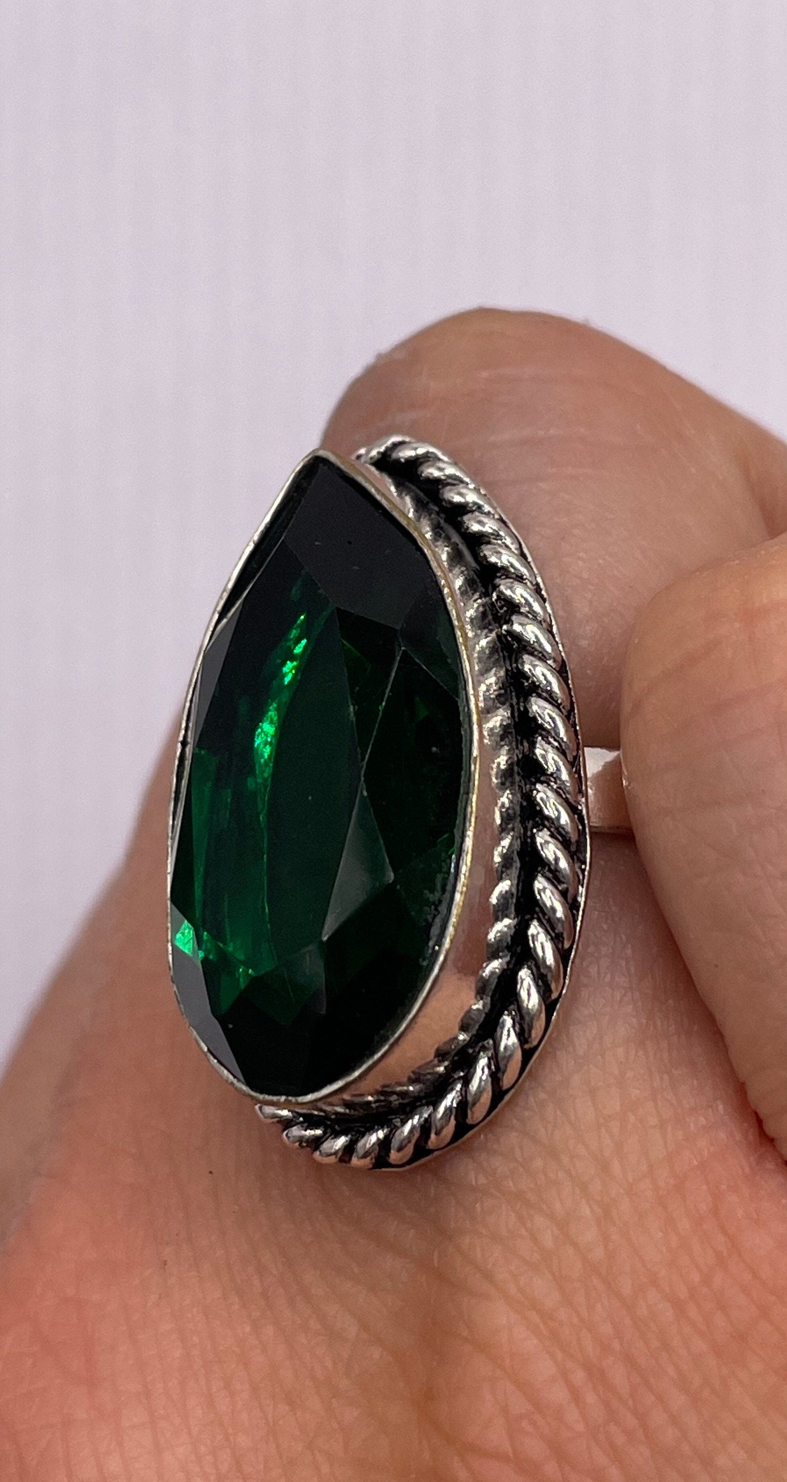 Vintage Green Antique Glass Cocktail Ring