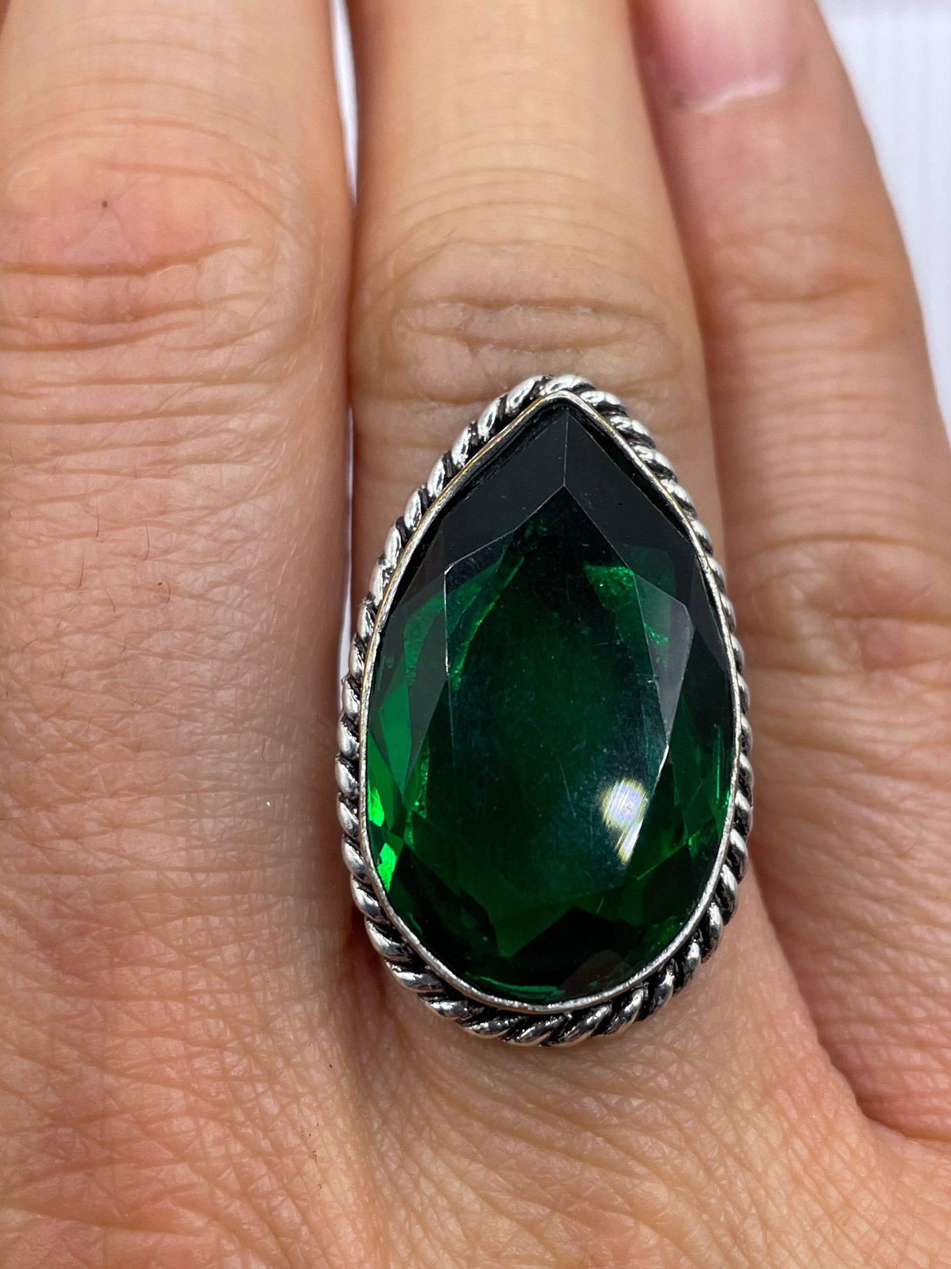 Vintage Green Antique Glass Cocktail Ring