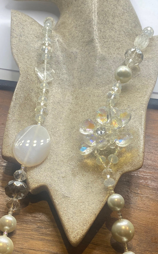 Vintage Hand Wrapped Pearl and Crystal Necklace