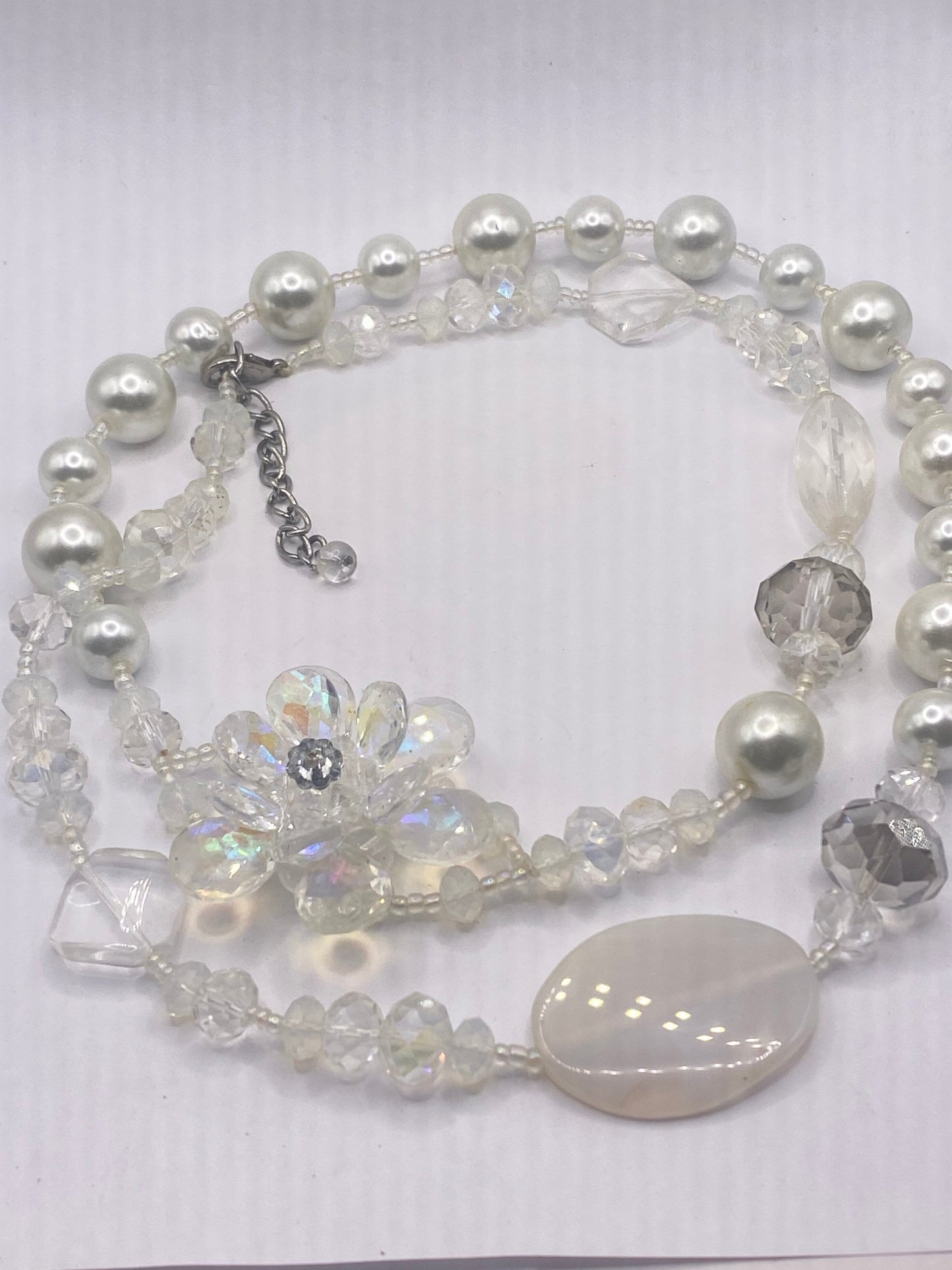 Vintage Hand Wrapped Pearl and Crystal Necklace