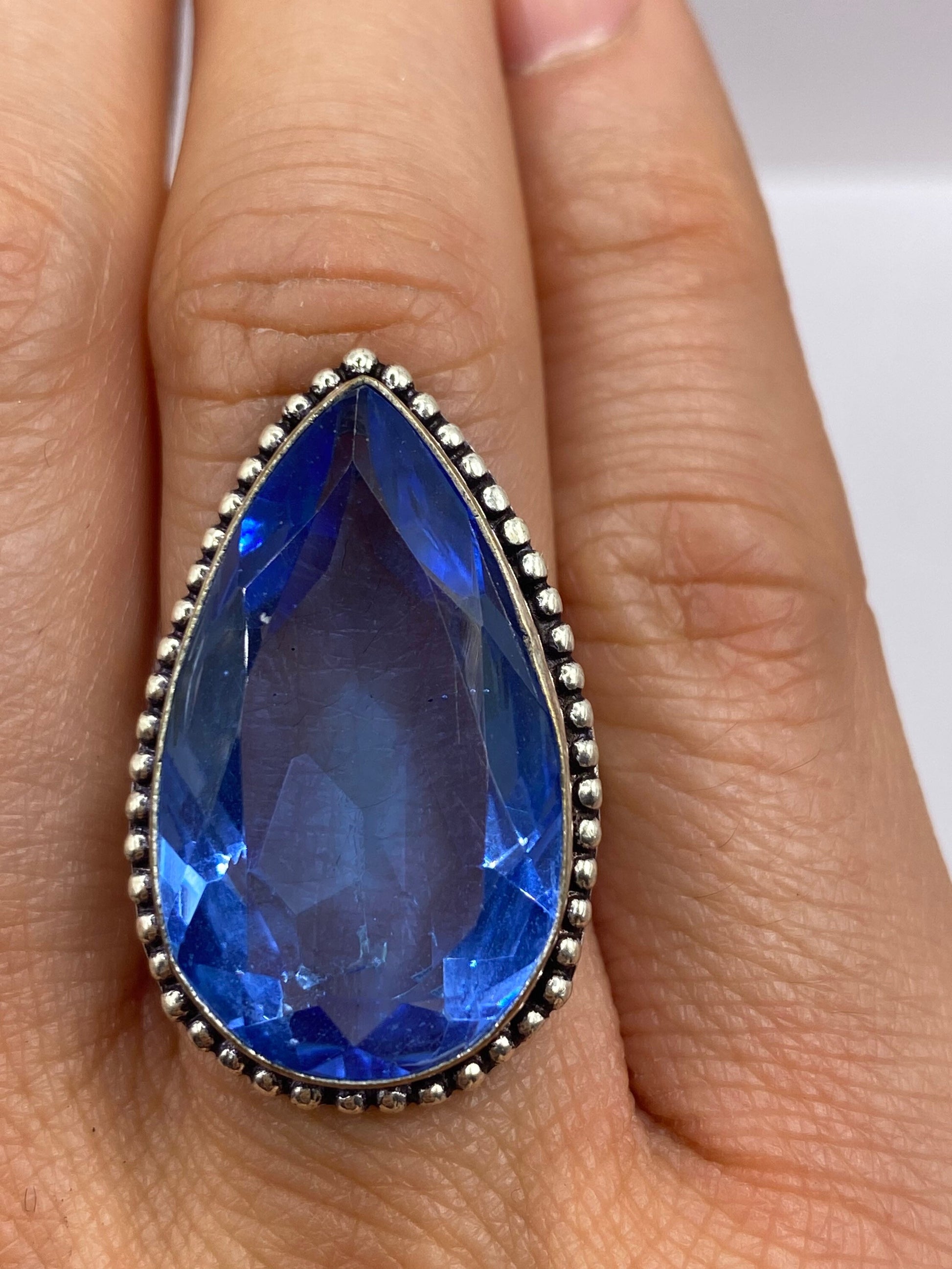 Vintage Deep Blue Volcanic Art Glass Ring