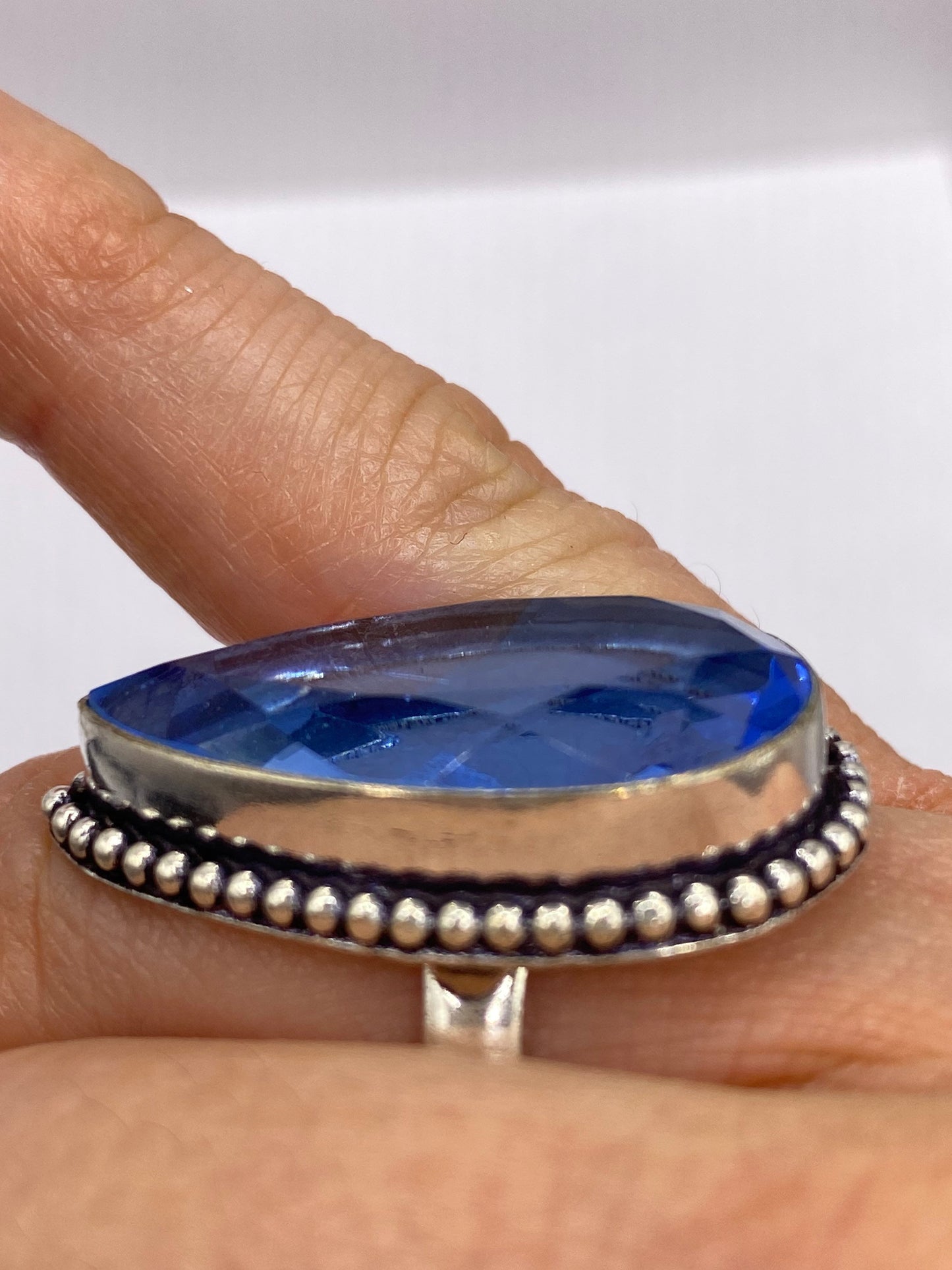 Vintage Deep Blue Volcanic Art Glass Ring