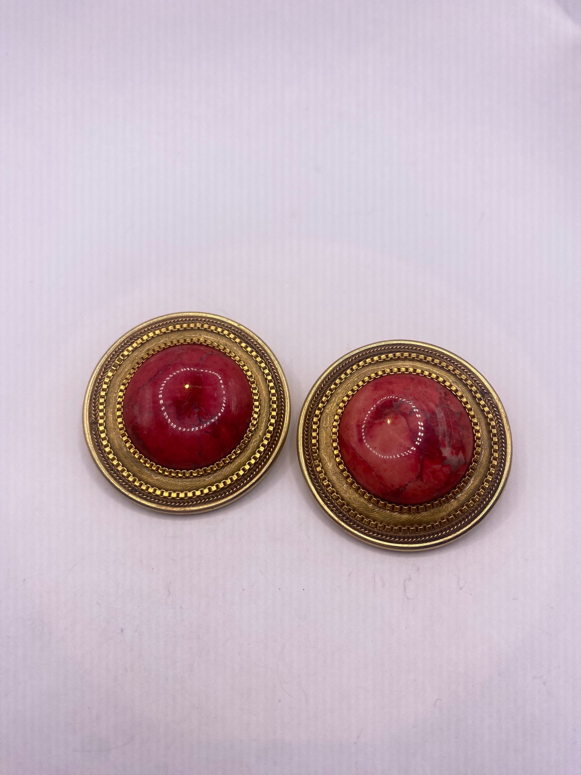 Vintage Pink Cherry Quartz Earrings in Golden Bronze Clip-On