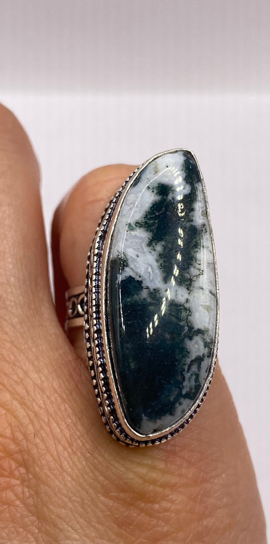 Vintage Green Moss Agate Cocktail Ring