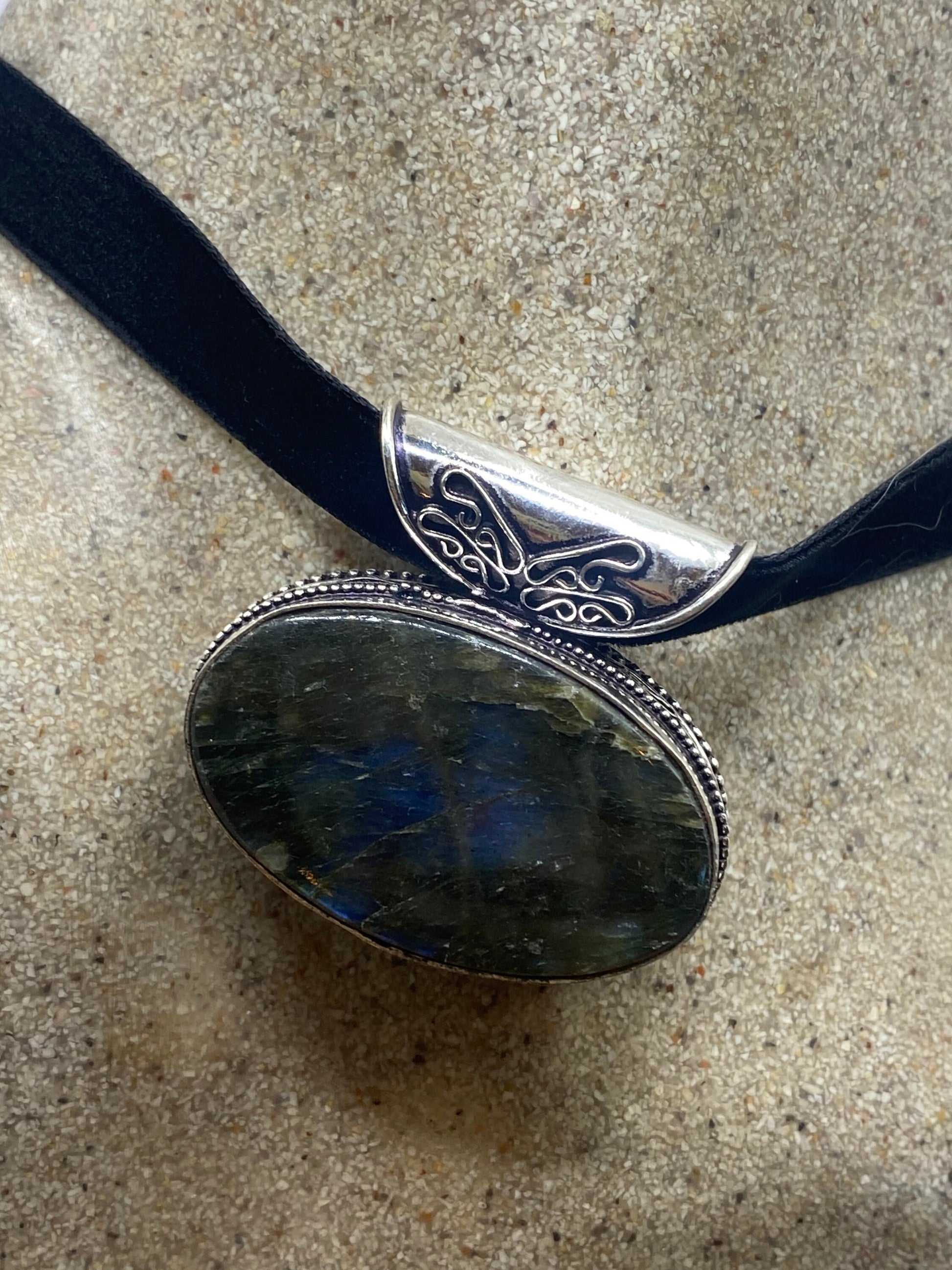 Vintage Silver Genuine Labradorite Gemstone Necklace