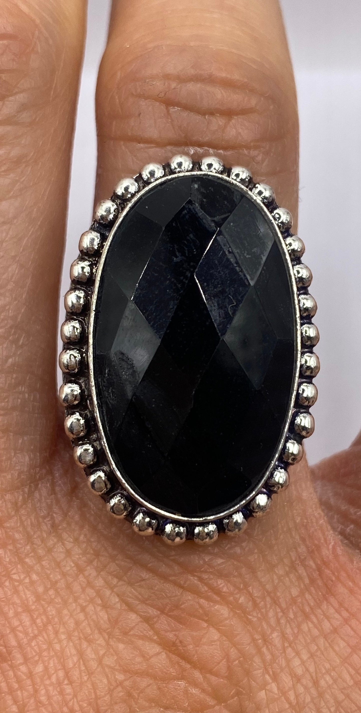 Vintage Black Onyx Silver Cocktail Ring Size 6.5