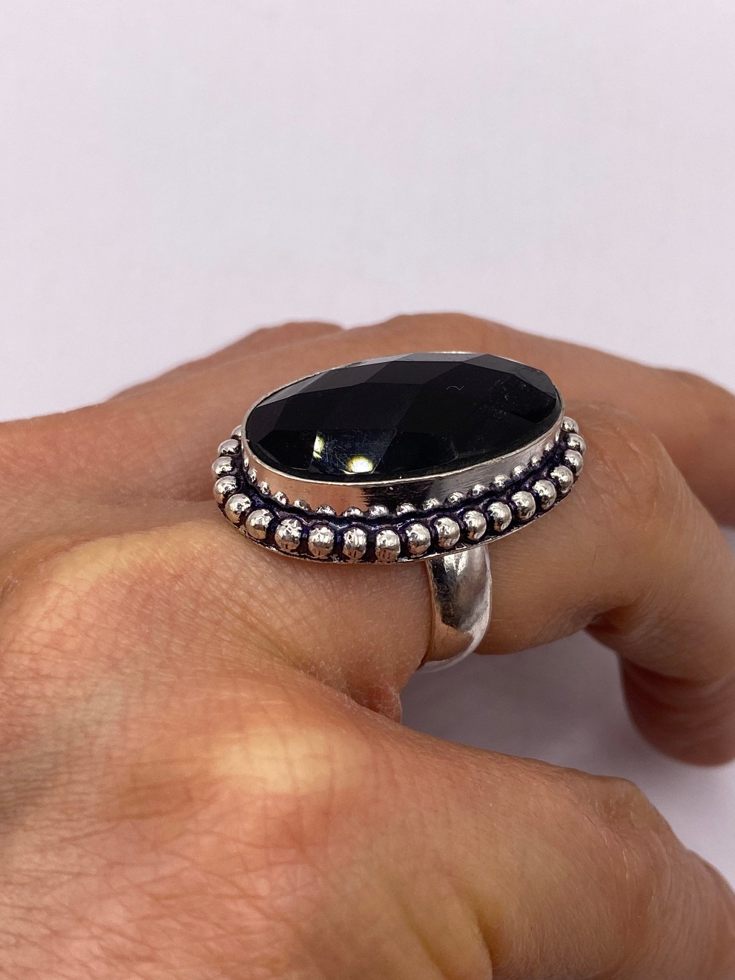 Vintage Black Onyx Silver Cocktail Ring Size 6.5