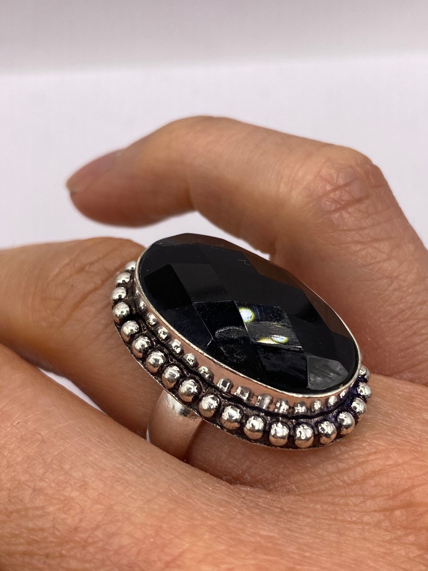 Vintage Black Onyx Silver Cocktail Ring Size 6.5