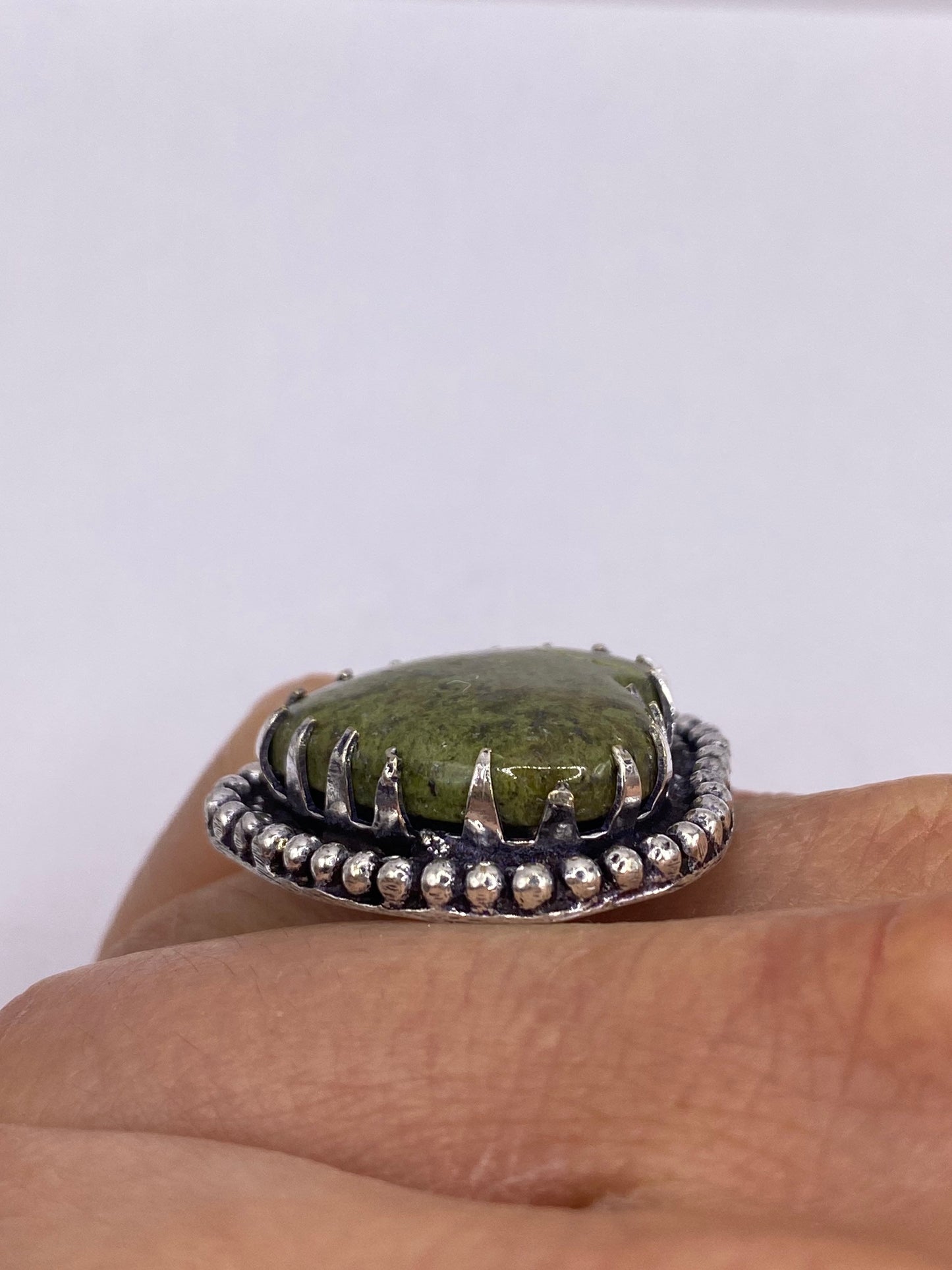 Vintage Green Nephrite Jade Heart Ring