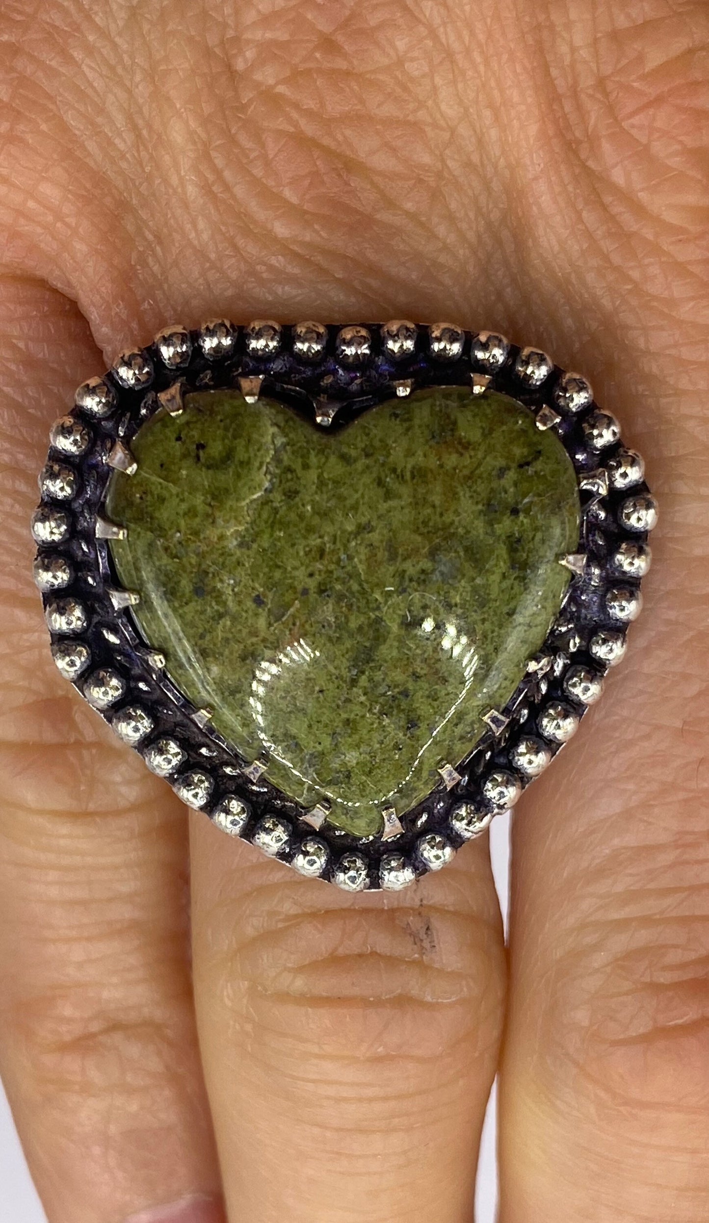 Vintage Green Nephrite Jade Heart Ring