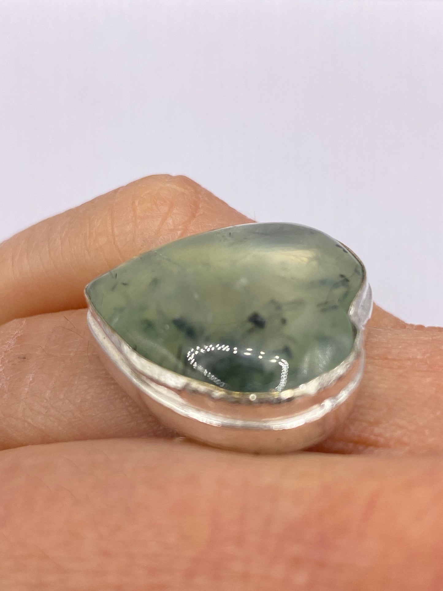 Vintage Green Nephrite Jade Heart Ring