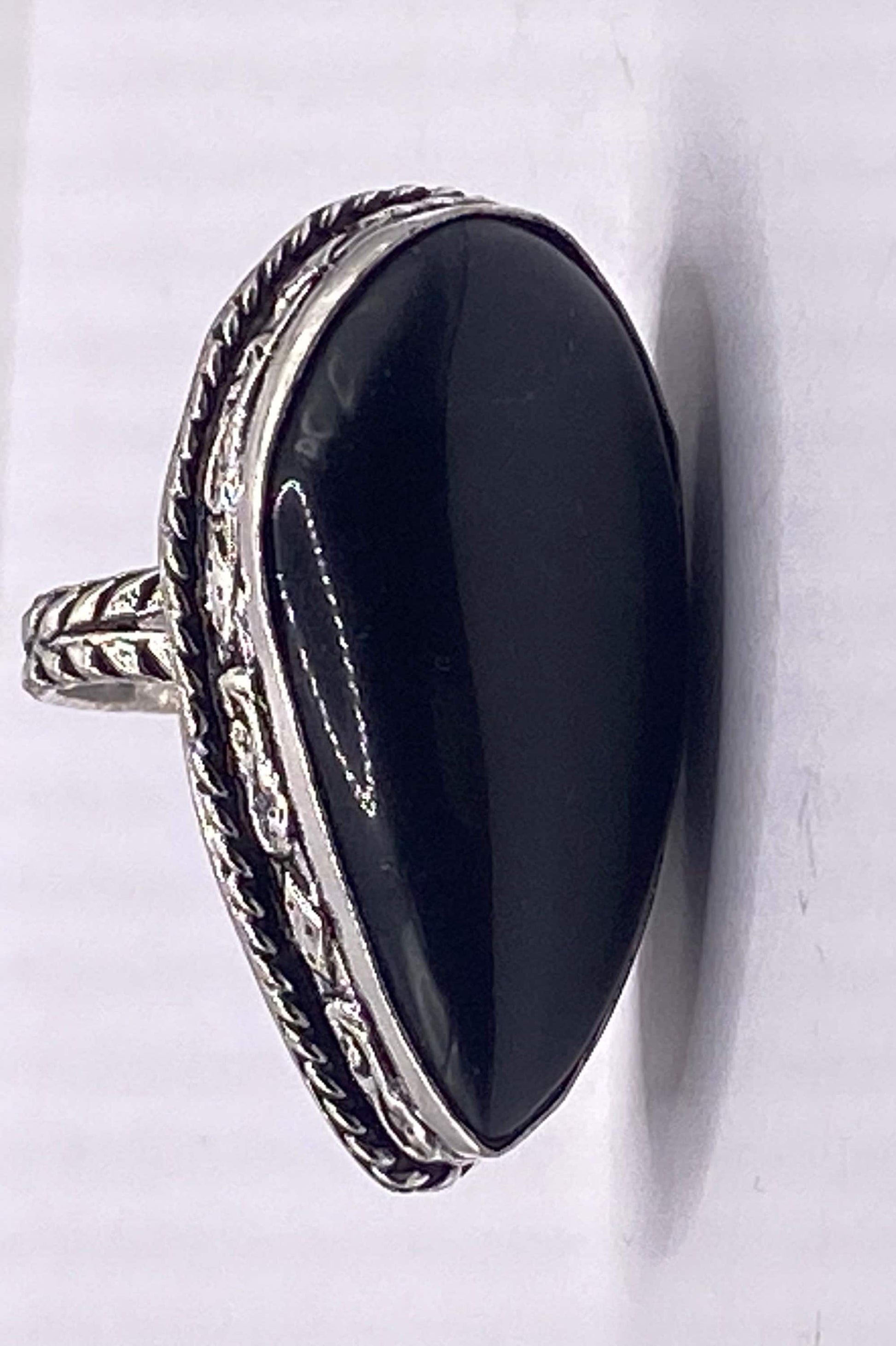 Vintage Black Onyx Silver Cocktail Ring Size 6.5