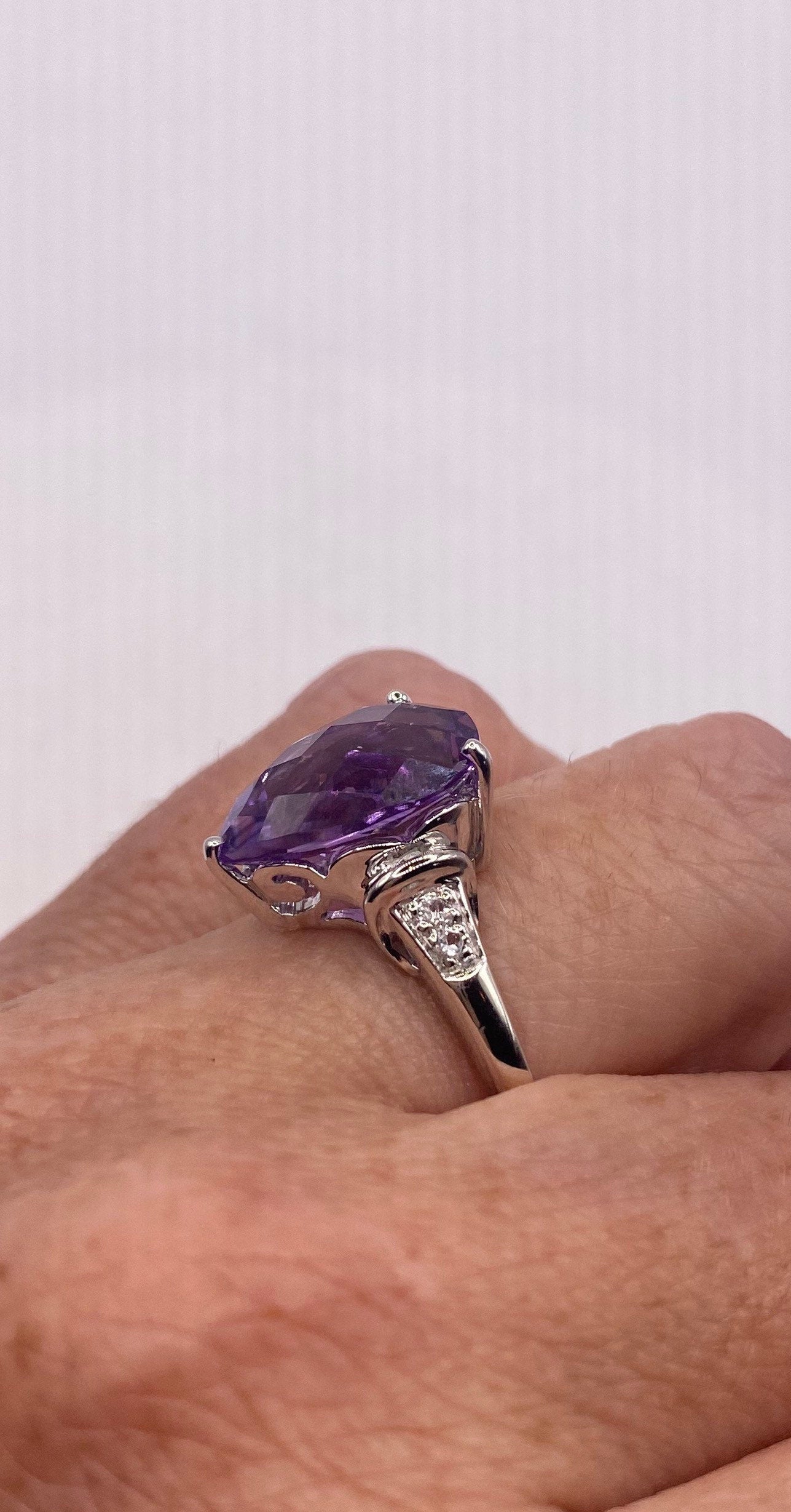 Vintage Handmade Genuine Purple Amethyst Filigree Setting 925 Sterling Silver Gothic Ring