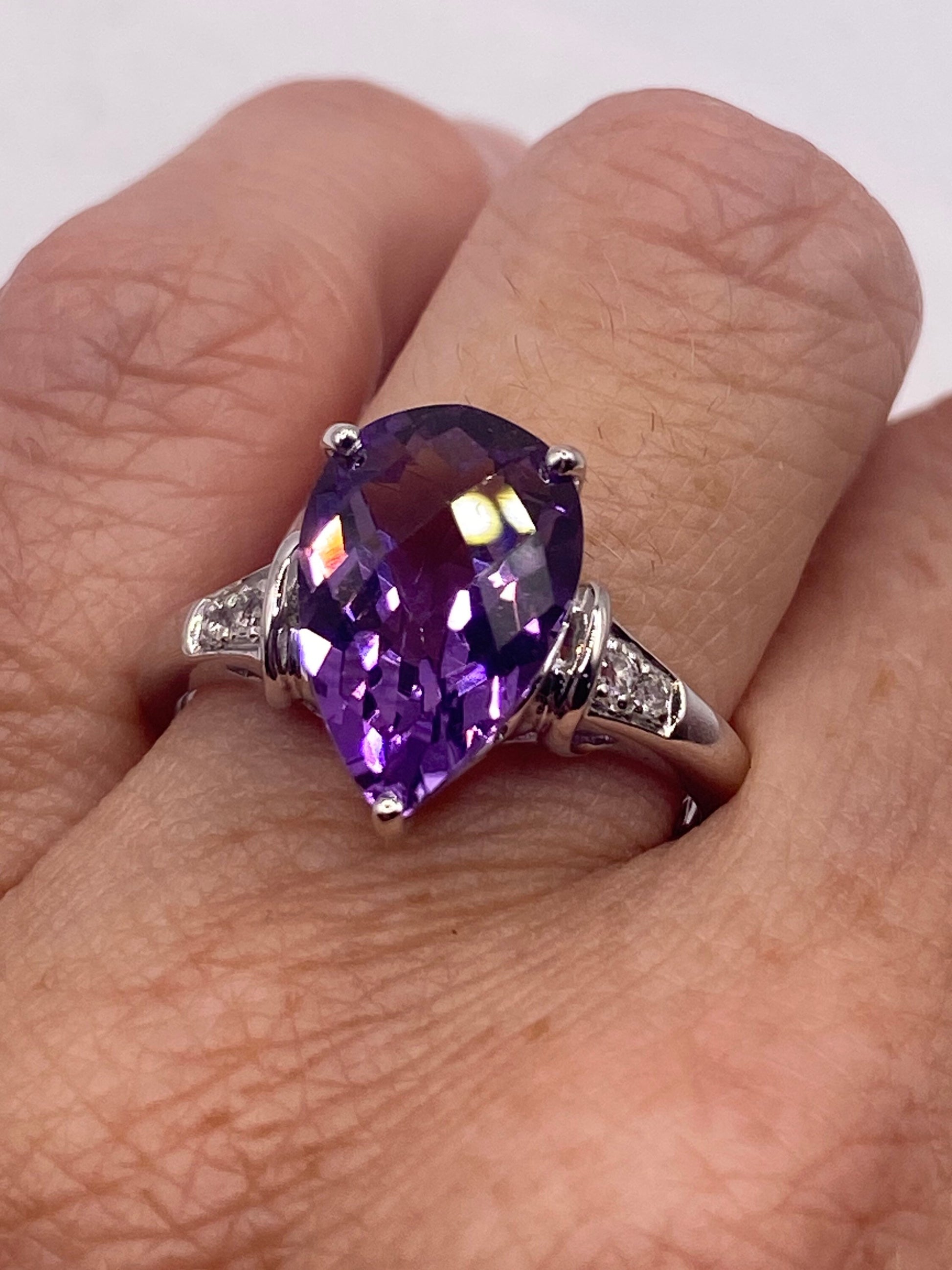 Vintage Handmade Genuine Purple Amethyst Filigree Setting 925 Sterling Silver Gothic Ring