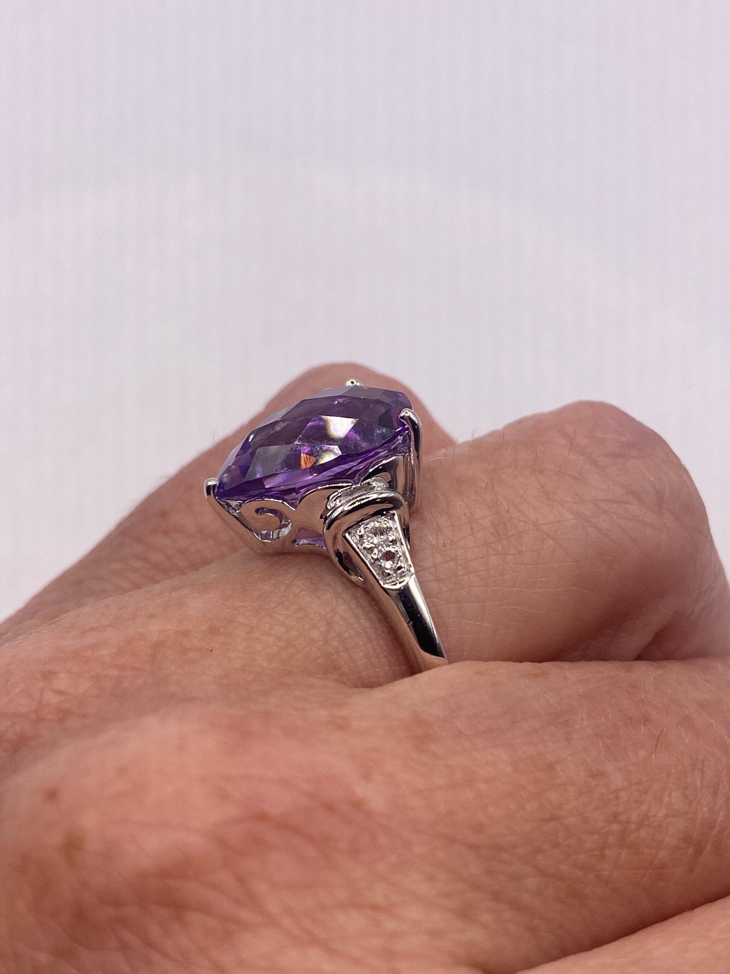 Vintage Handmade Genuine Purple Amethyst Filigree Setting 925 Sterling Silver Gothic Ring