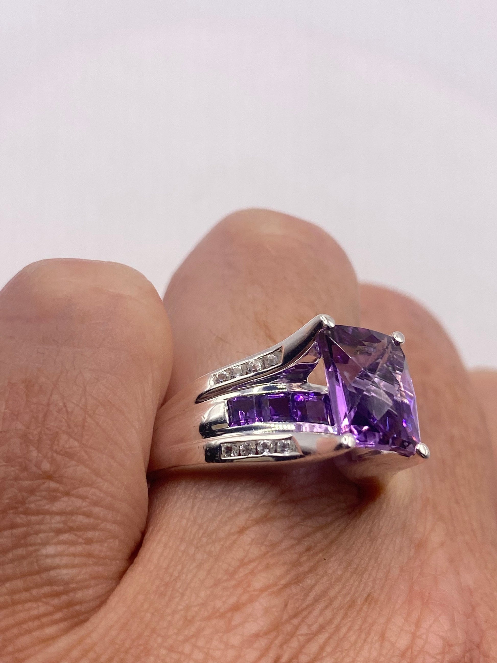 Vintage Handmade Genuine Purple Amethyst Filigree Setting 925 Sterling Silver Gothic Ring