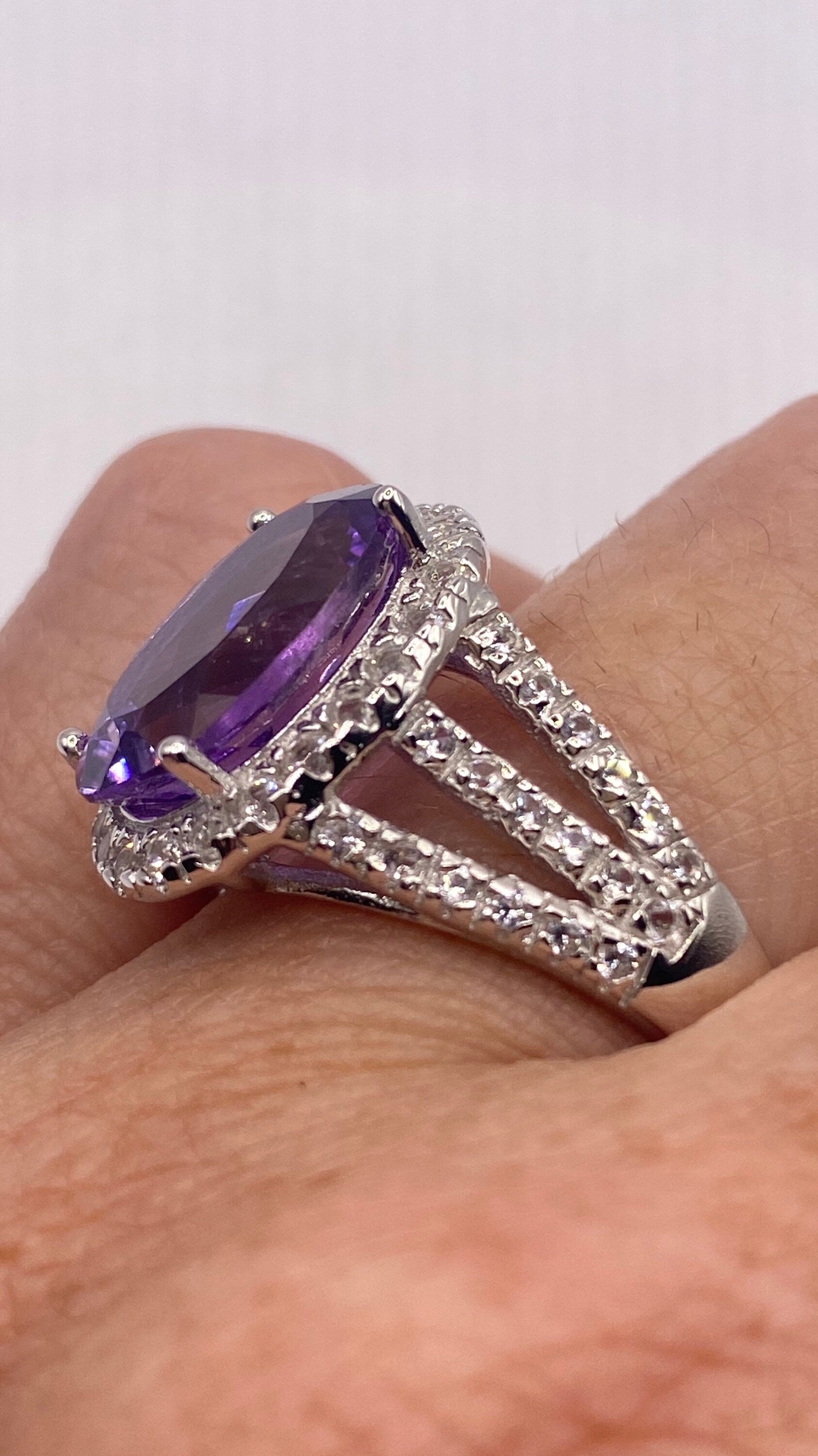 Vintage Handmade Genuine Purple Amethyst Filigree Setting 925 Sterling Silver Gothic Ring