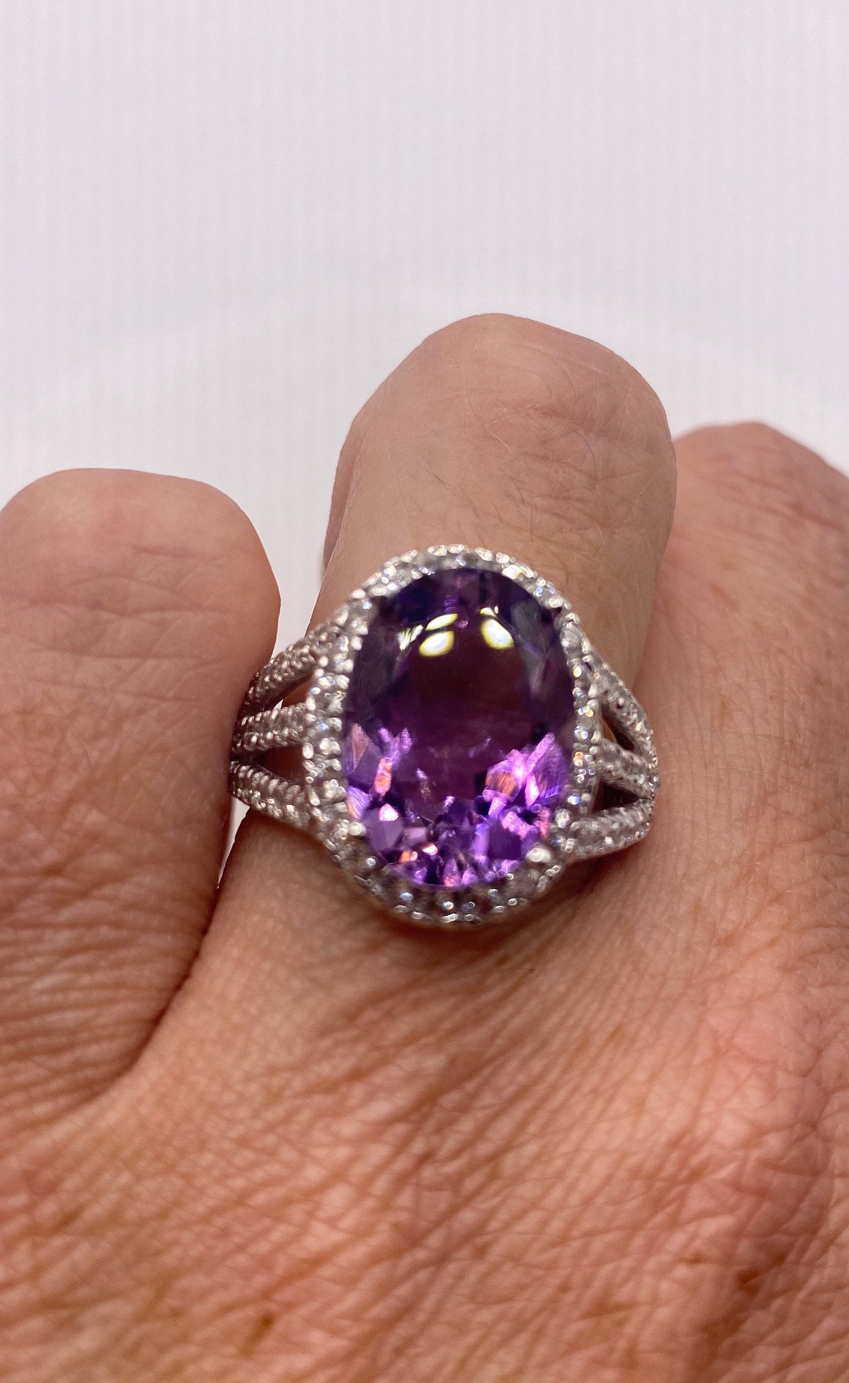 Vintage Handmade Genuine Purple Amethyst Filigree Setting 925 Sterling Silver Gothic Ring