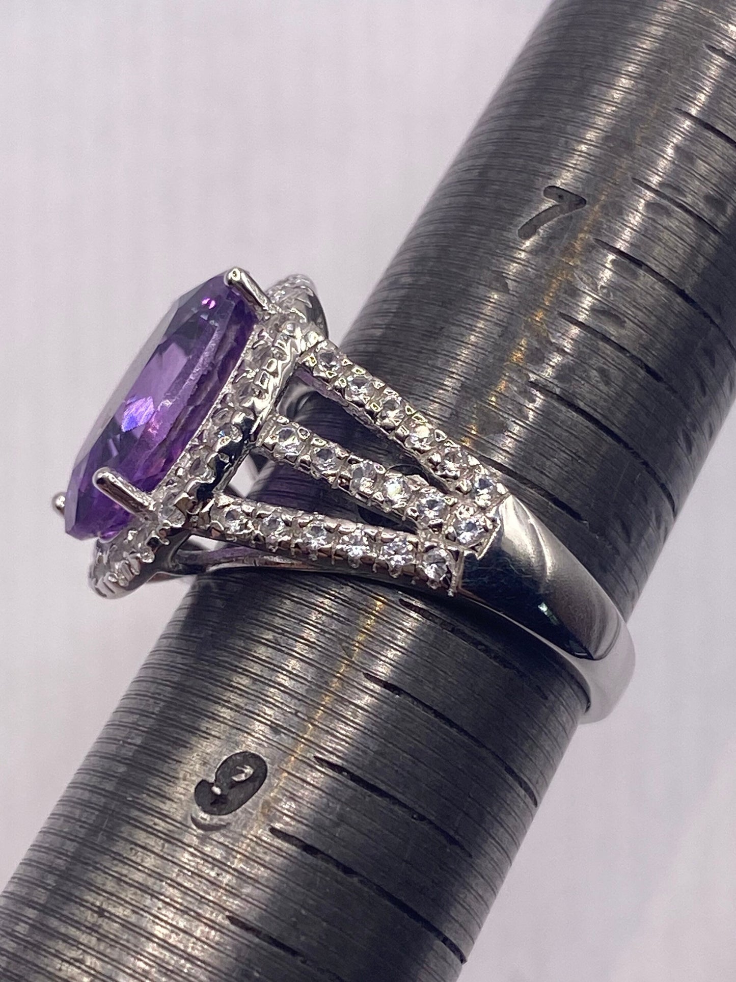 Vintage Handmade Genuine Purple Amethyst Filigree Setting 925 Sterling Silver Gothic Ring