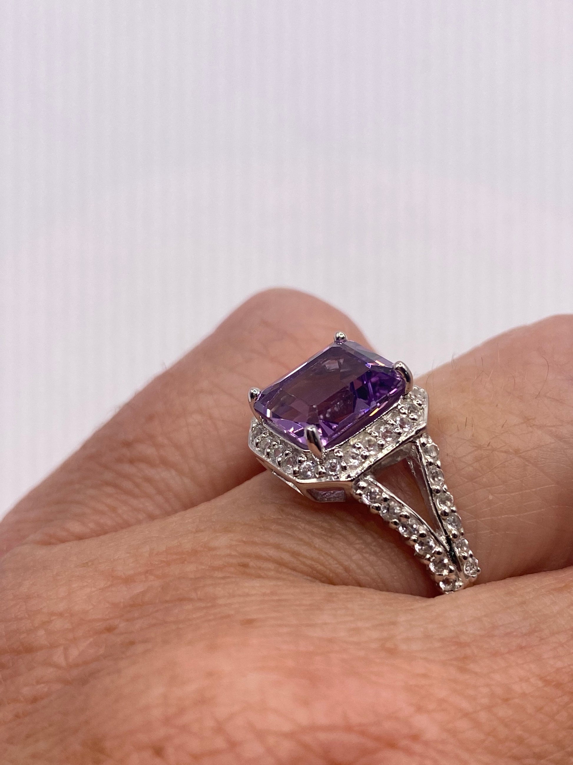 Vintage Handmade Genuine Purple Amethyst Filigree Setting 925 Sterling Silver Gothic Ring