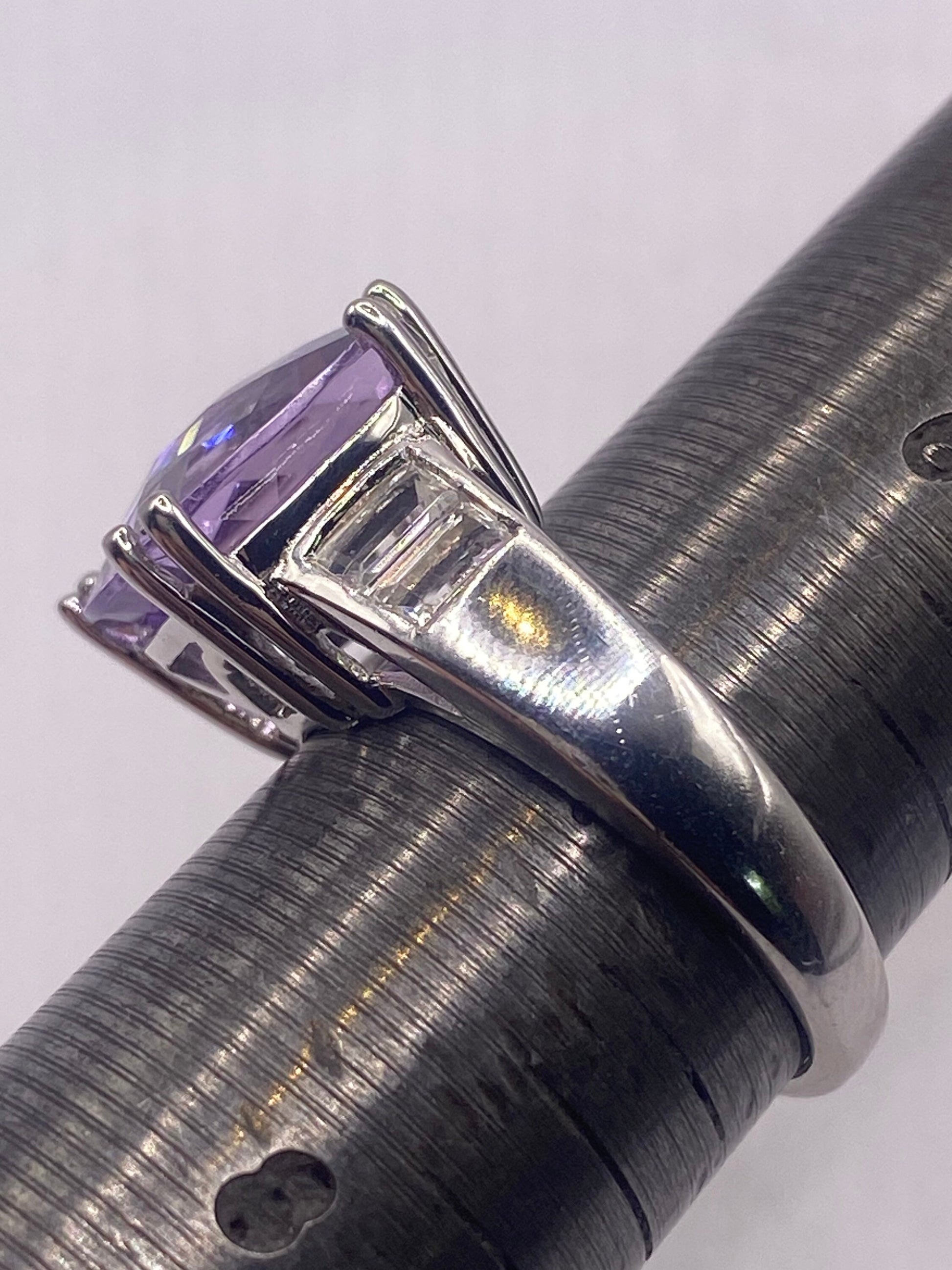 Vintage Handmade Genuine Purple Amethyst Filigree Setting 925 Sterling Silver Gothic Ring