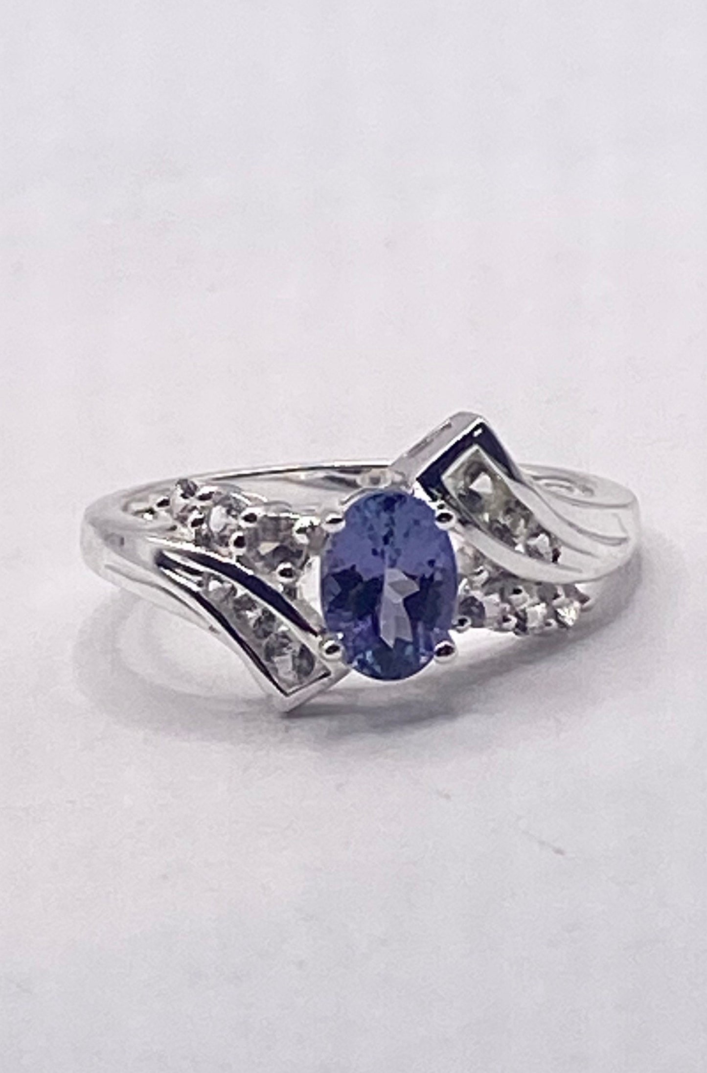 Vintage Blue Iolite White Sapphire 925 Sterling Silver Promise Ring