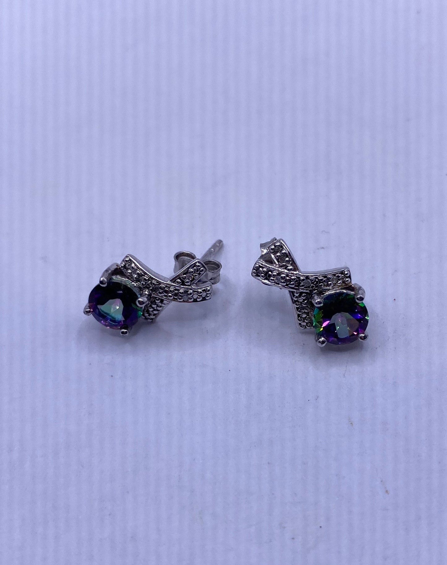 Vintage Handmade 925 Sterling Silver Blue Mystic Topaz Earrings