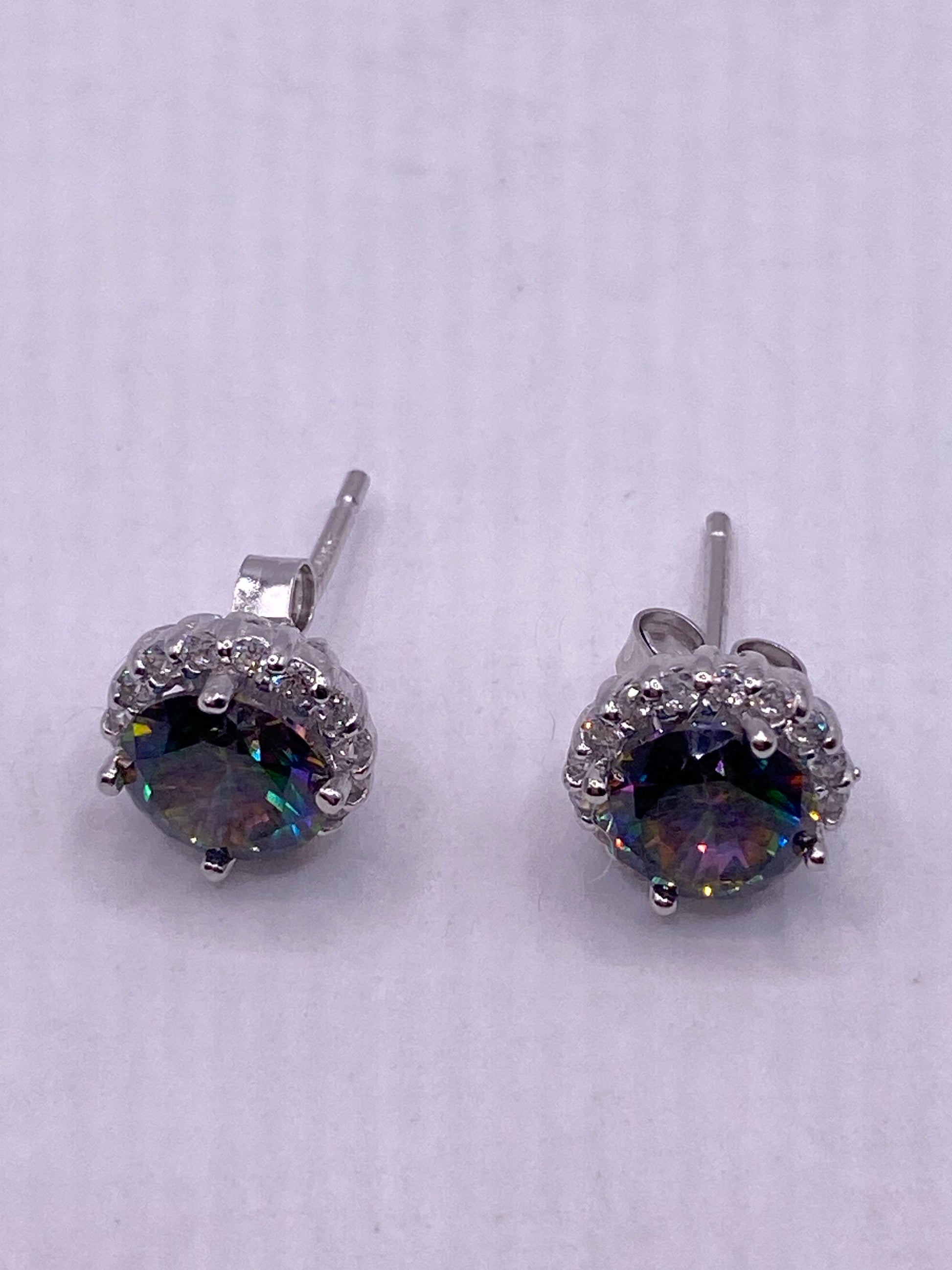 Vintage Handmade 925 Sterling Silver Blue Mystic Topaz Earrings