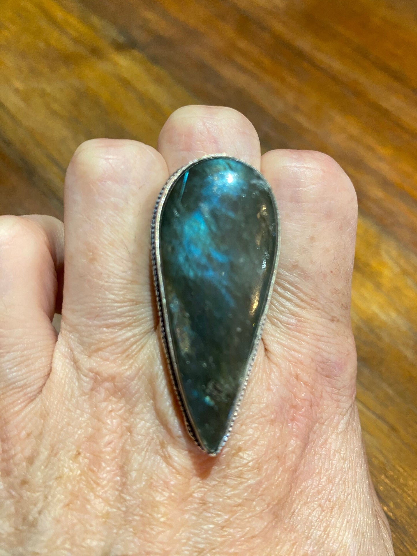 Vintage Blue Green Labradorite Moonstone Cocktail Ring