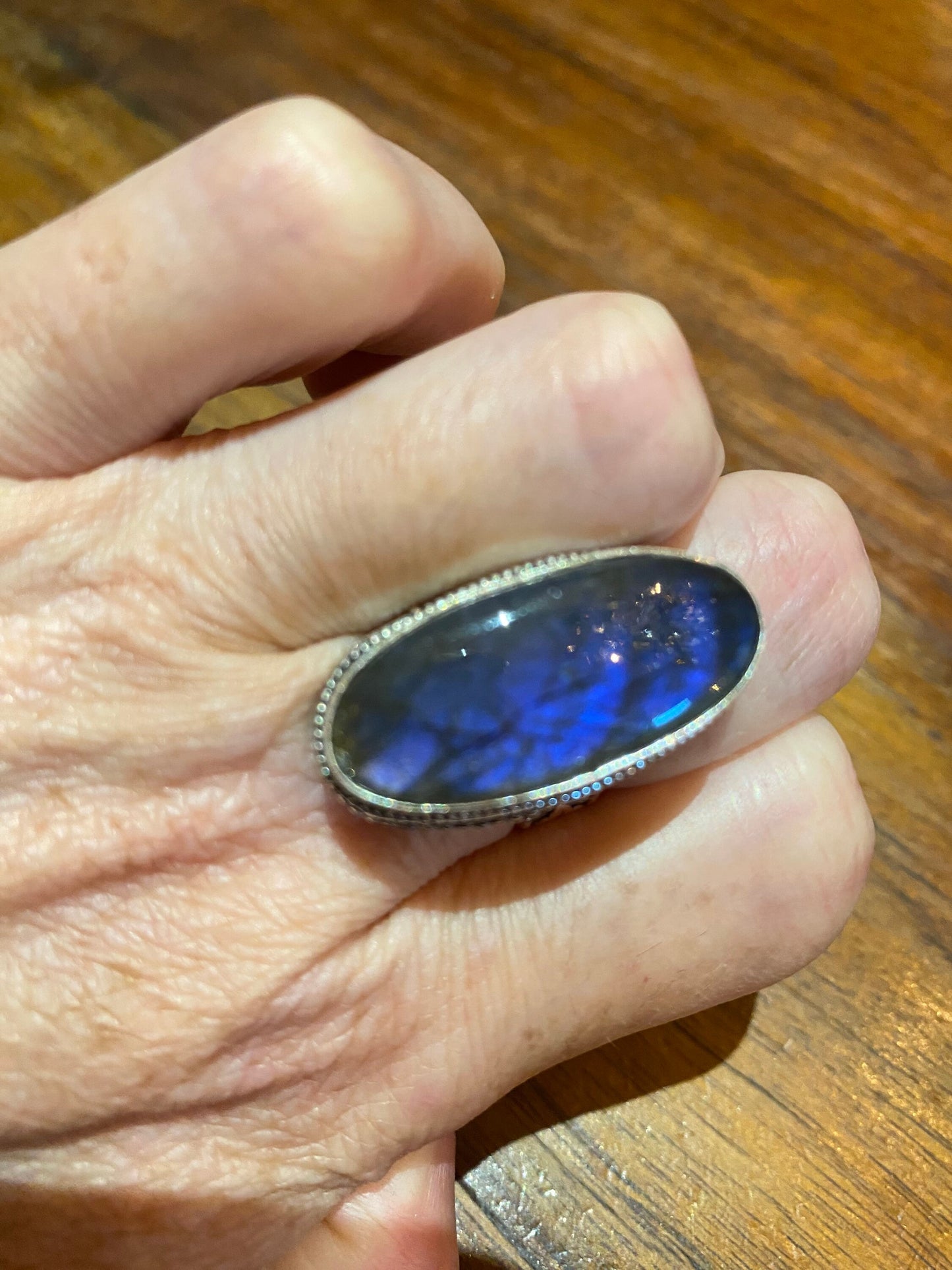 Vintage Blue Green Labradorite Moonstone Cocktail Ring