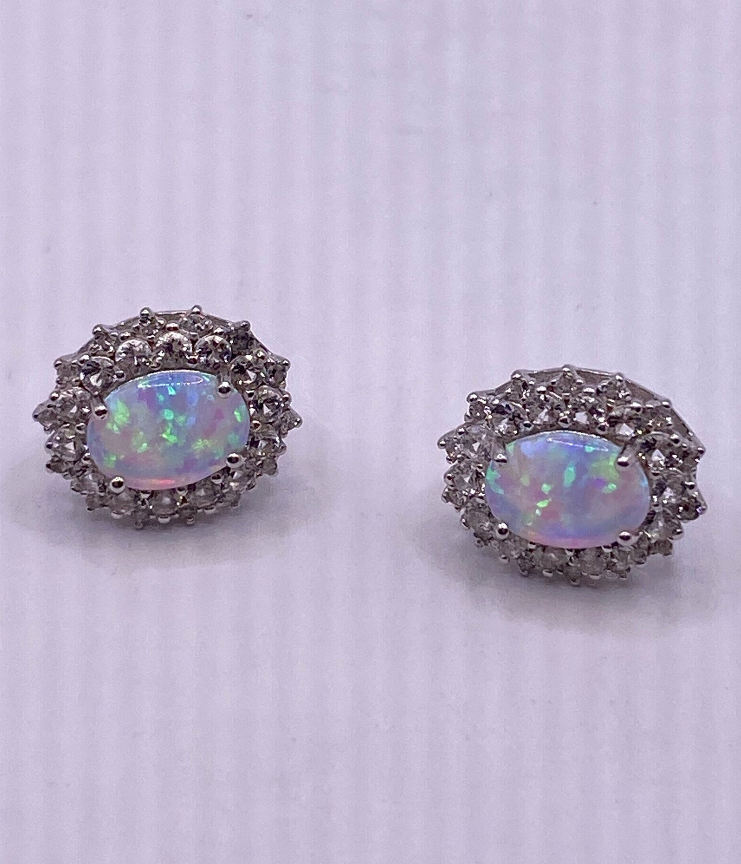 Vintage Blue Opal Earrings 925 Sterling Silver Studs