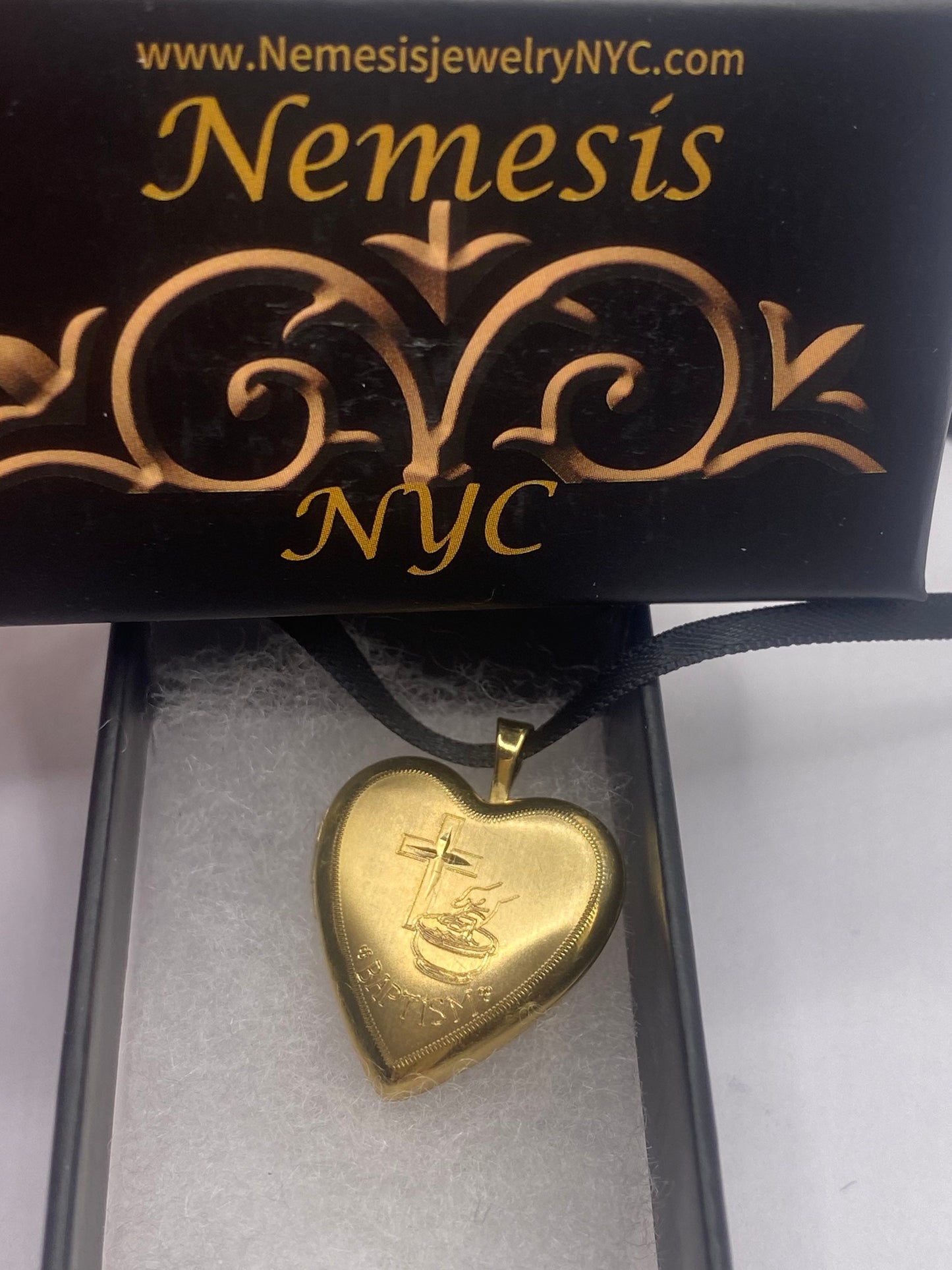 Vintage Gold Locket | Tiny Heart 9k Gold Filled Pendant Photo Memory Charm Engraved Baptism Cross | Choker Necklace