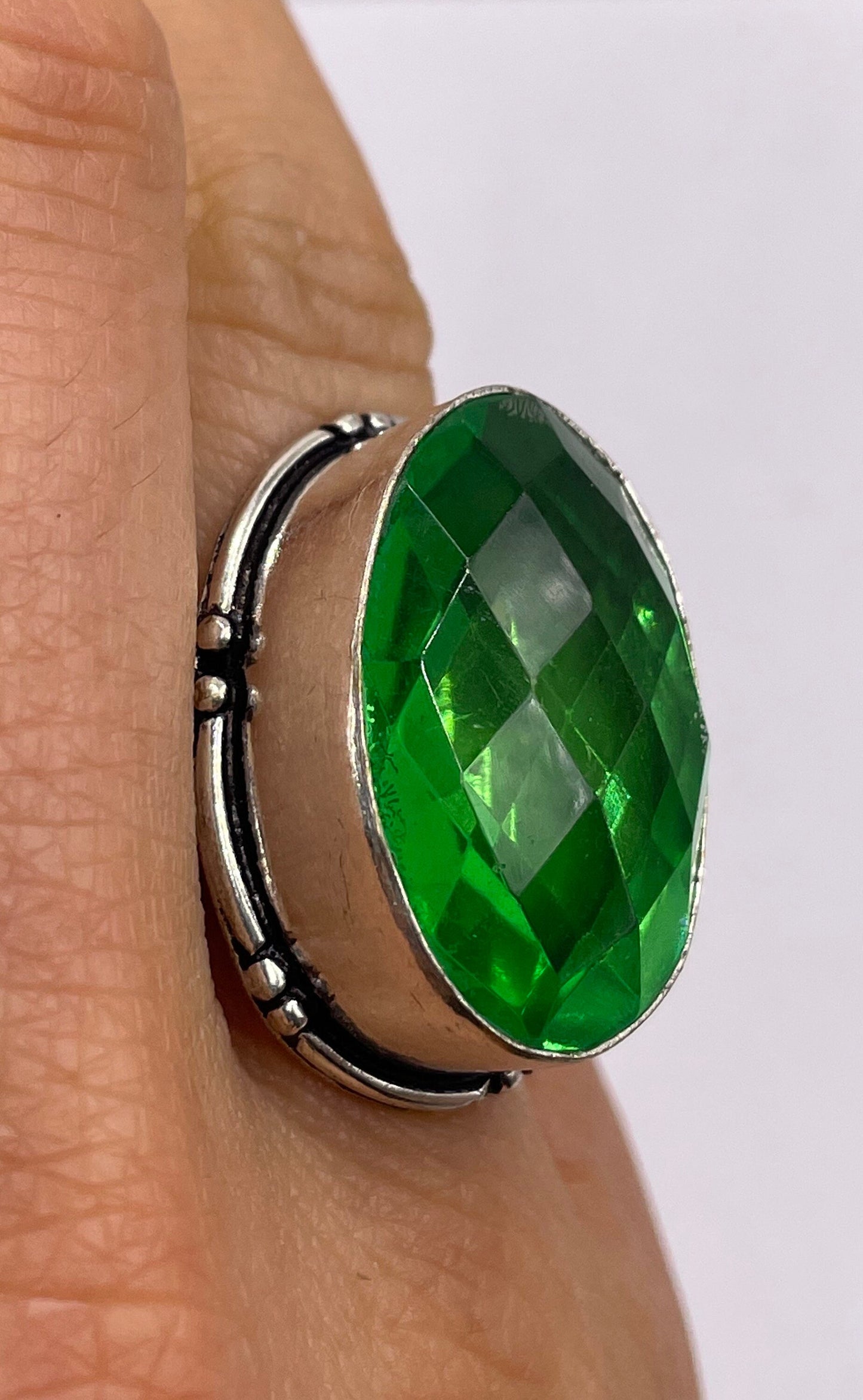 Vintage Green Antique Glass Cocktail Ring