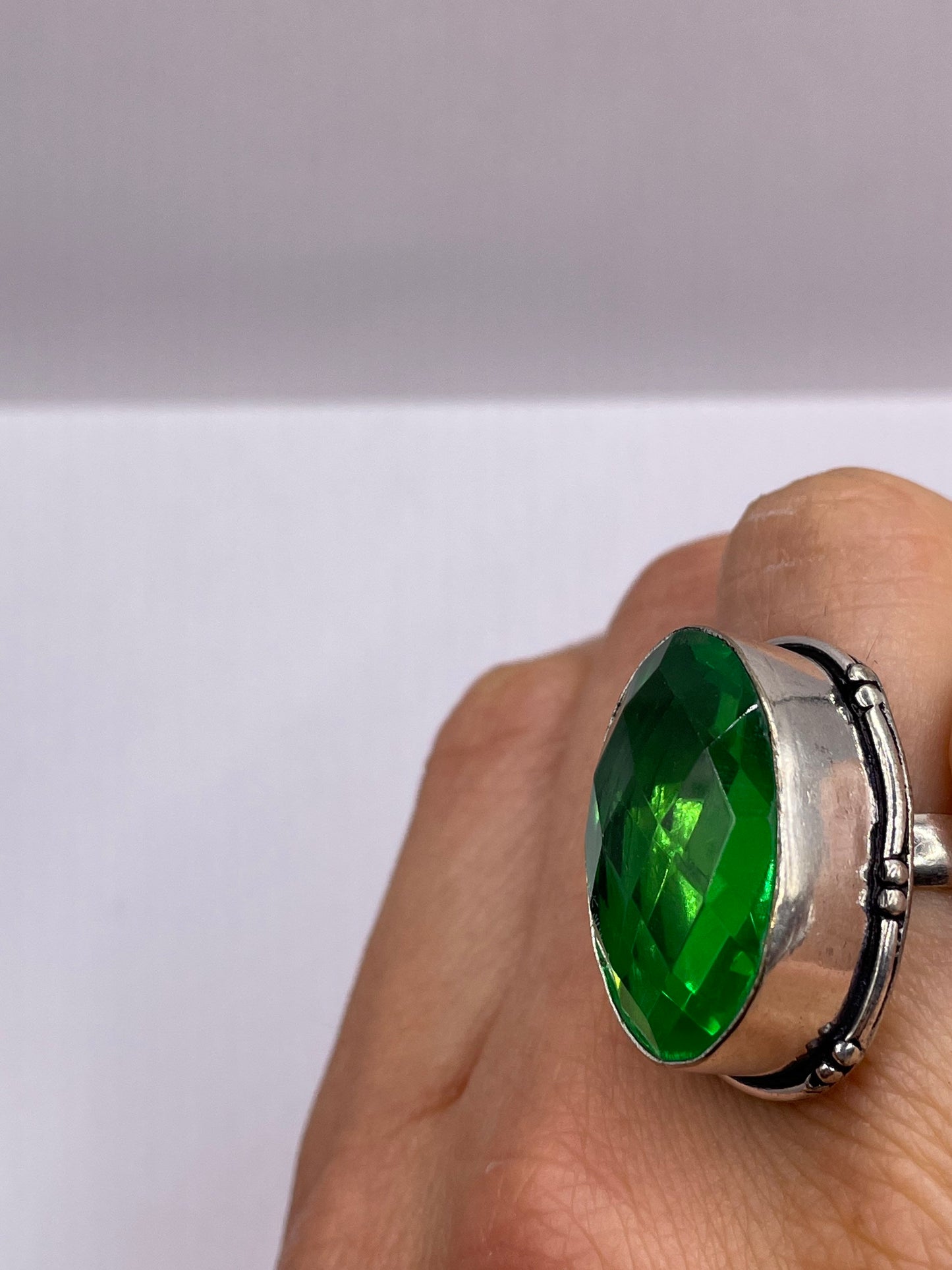 Vintage Green Antique Glass Cocktail Ring