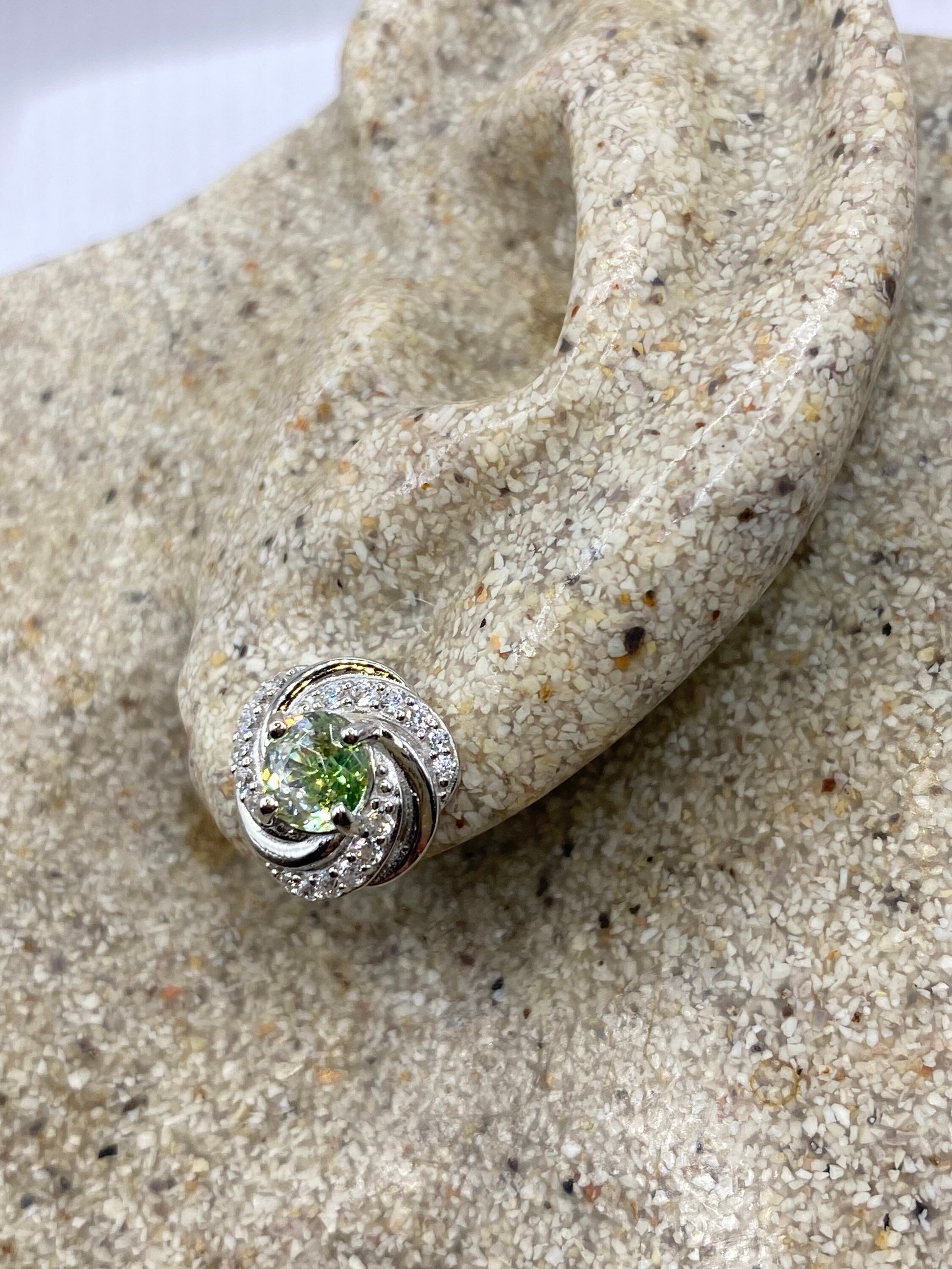 Vintage Sterling Silver Genuine Green Peridot Stud Earrings