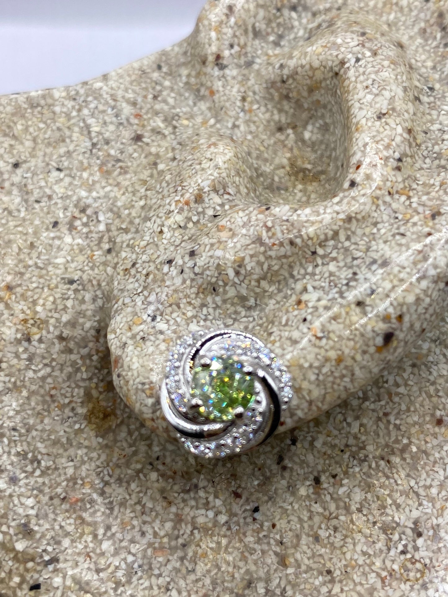 Vintage Sterling Silver Genuine Green Peridot Stud Earrings