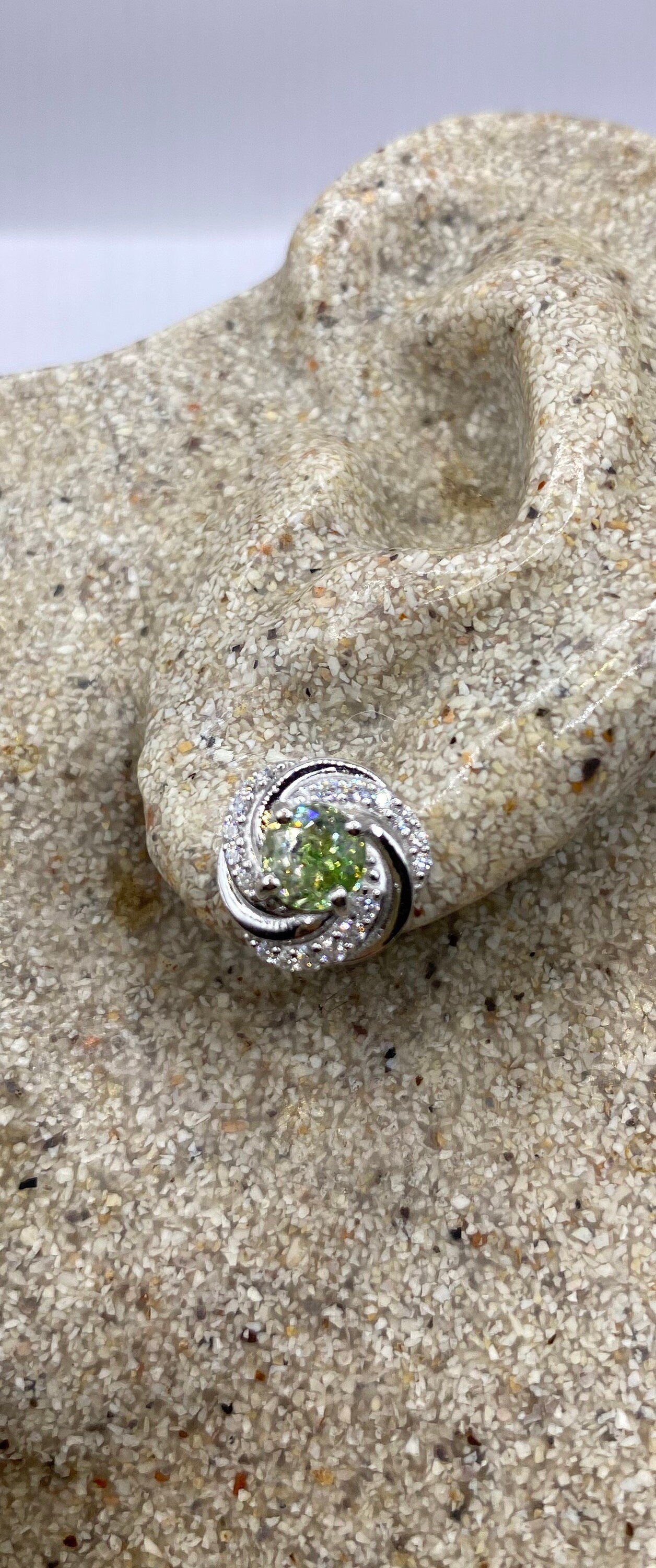 Vintage Sterling Silver Genuine Green Peridot Stud Earrings