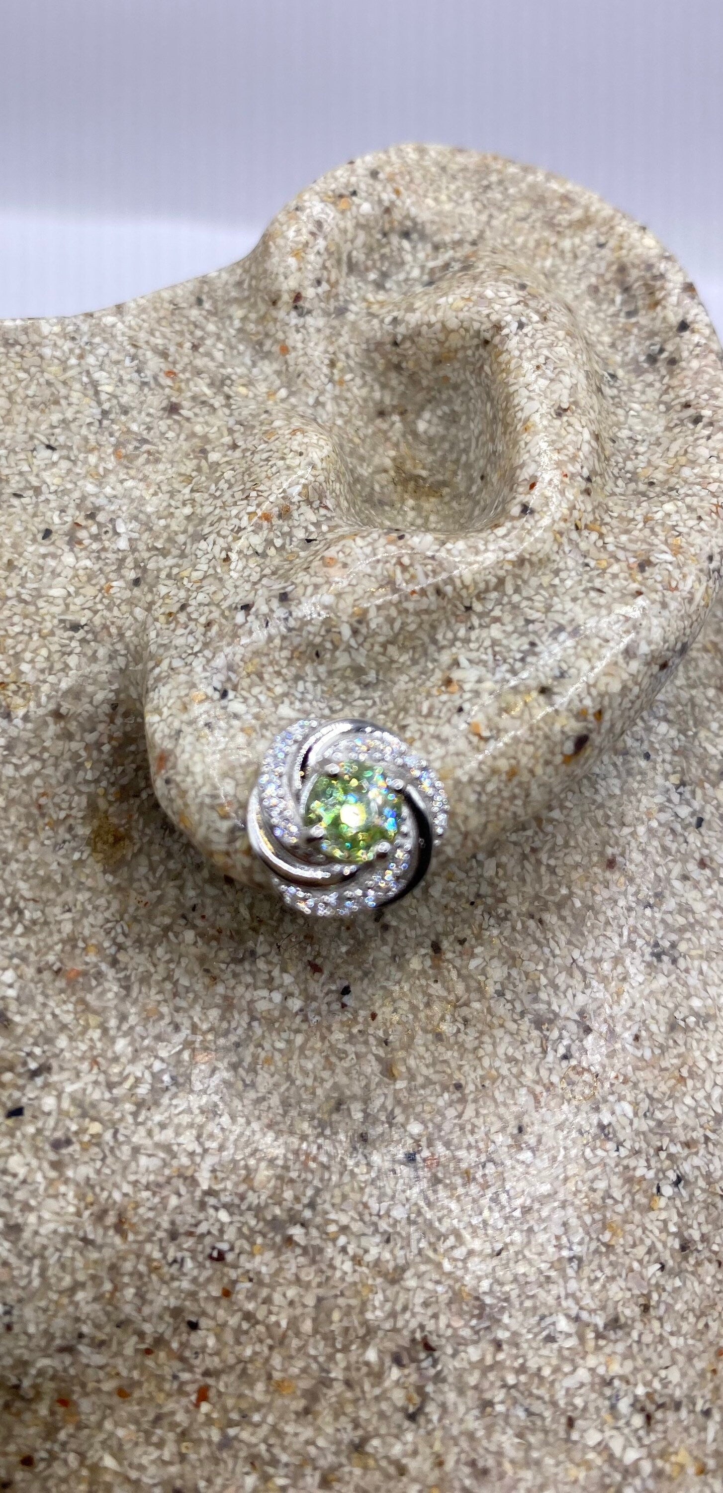 Vintage Sterling Silver Genuine Green Peridot Stud Earrings