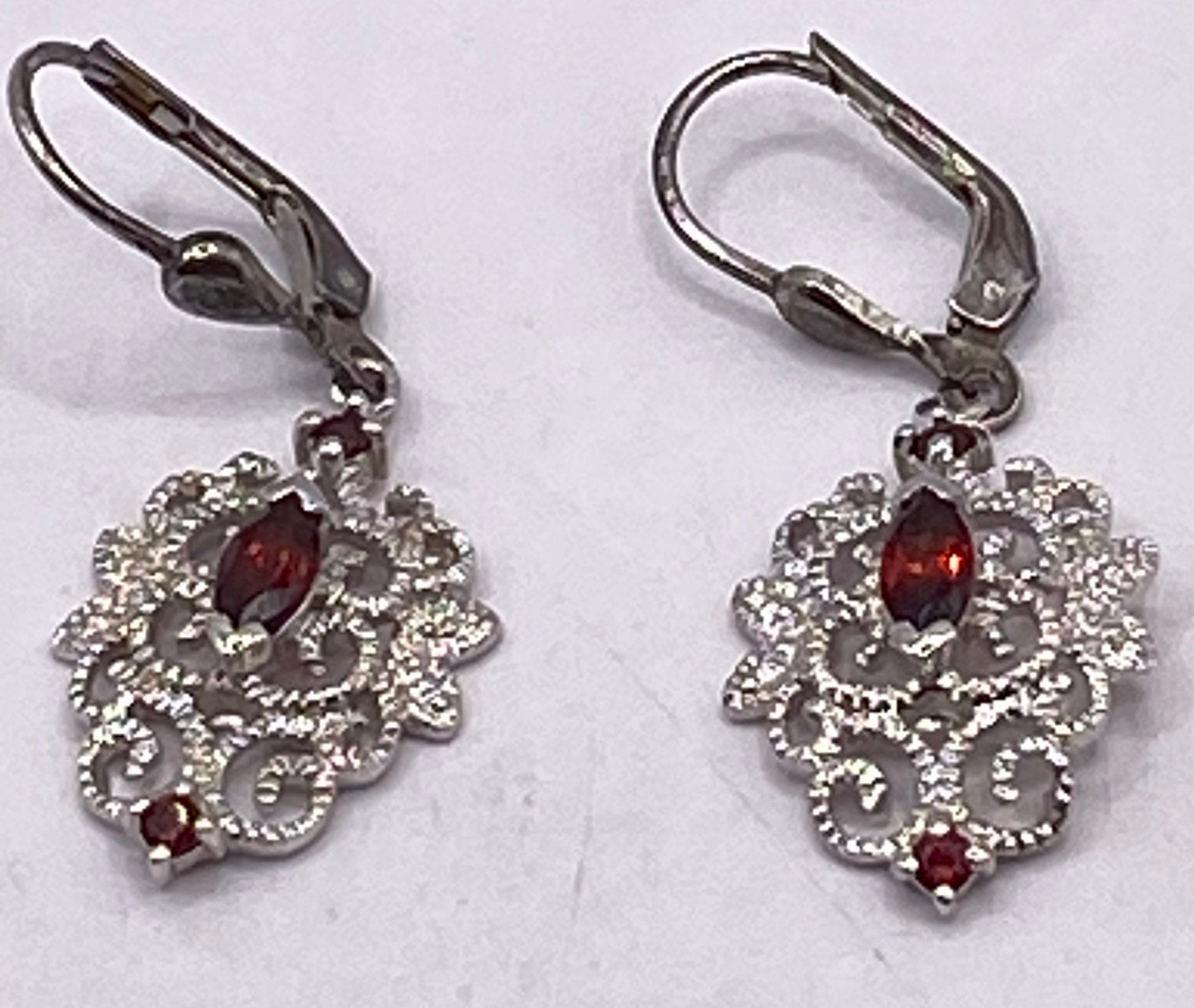 Vintage Bohemian Garnet Dangle Earrings 925 Sterling Silver