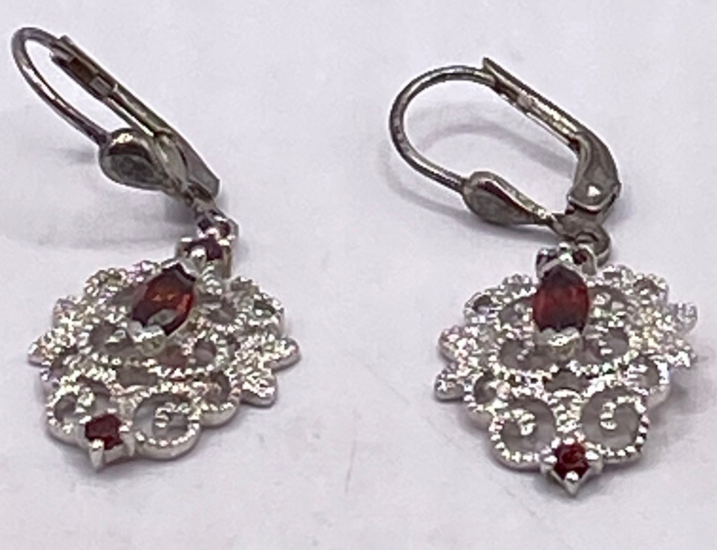 Vintage Bohemian Garnet Dangle Earrings 925 Sterling Silver