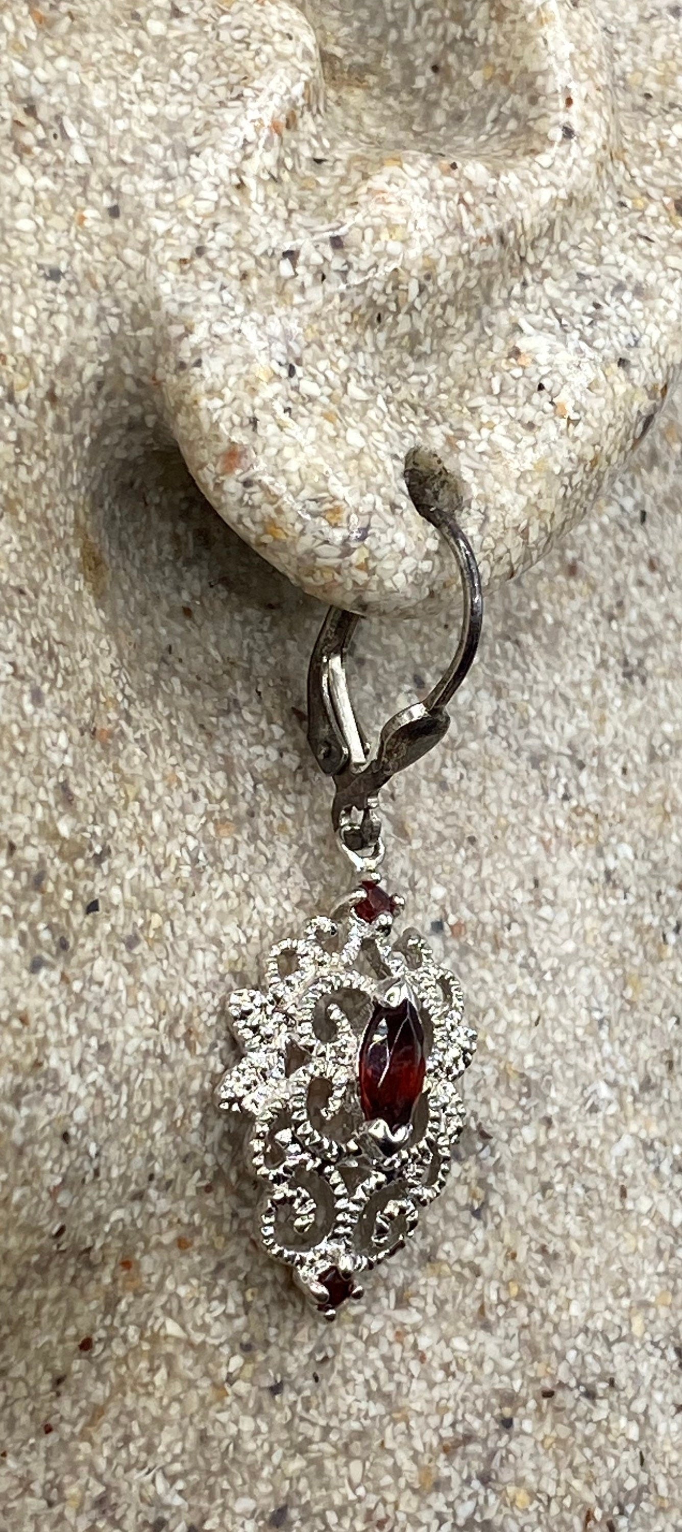 Vintage Bohemian Garnet Dangle Earrings 925 Sterling Silver