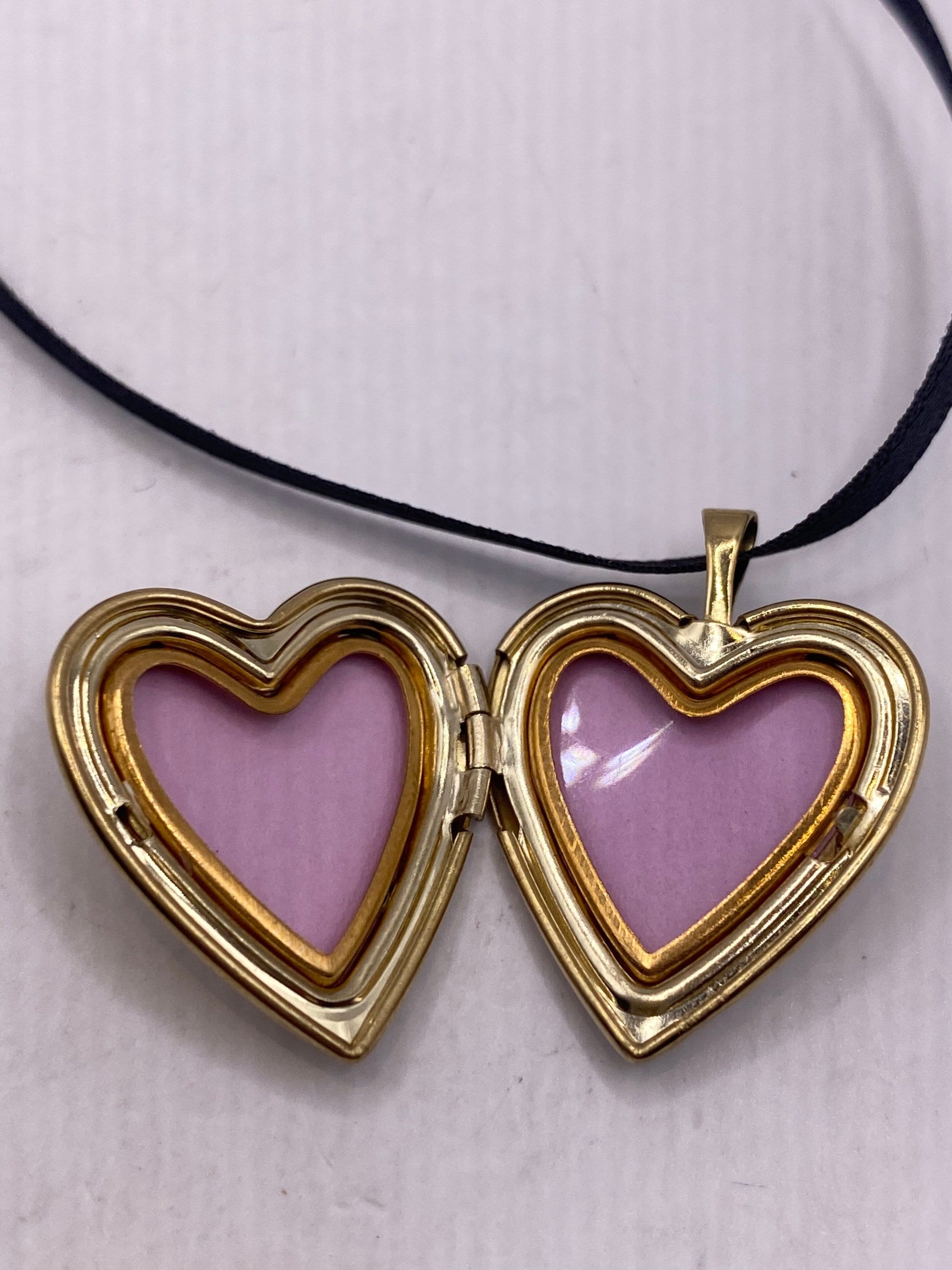 Vintage Gold Locket | Tiny Heart 9k Gold Filled Pendant Photo Memory Charm Engraved Tiny Hands Hearts | Choker Necklace