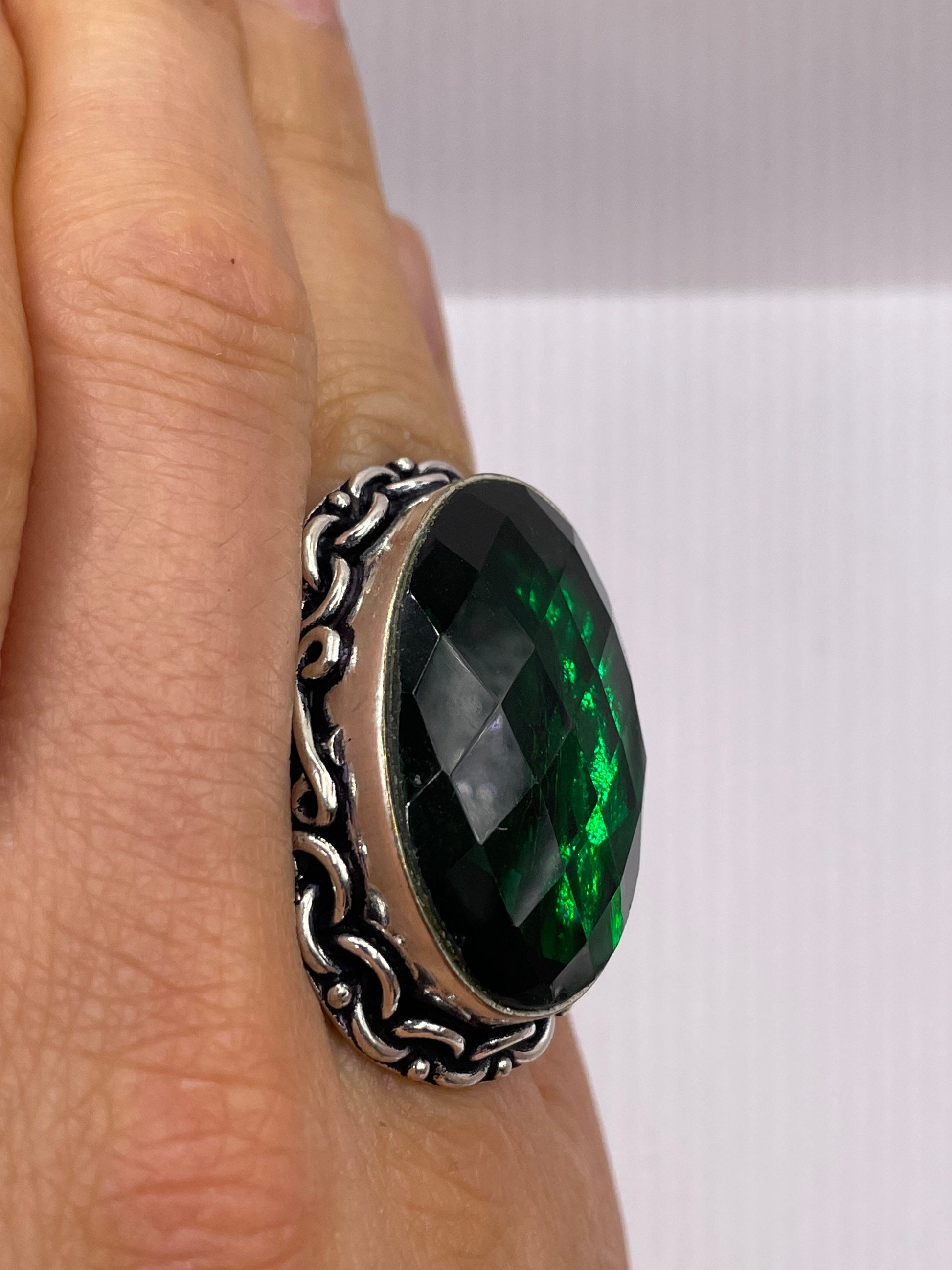 Vintage Green Antique Glass Cocktail Ring