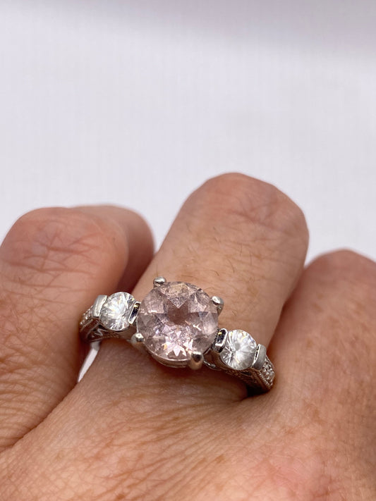 Vintage pink topaz 925 sterling silver promise Ring