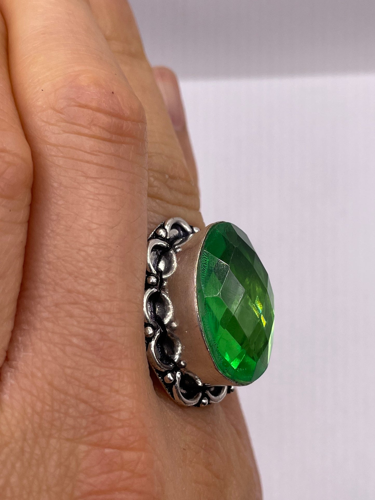 Vintage Green Antique Glass Cocktail Ring