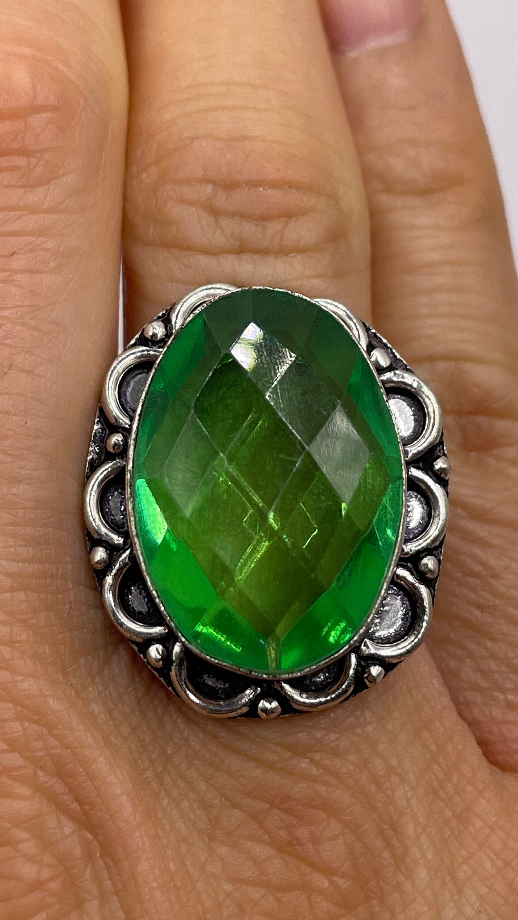 Vintage Green Antique Glass Cocktail Ring