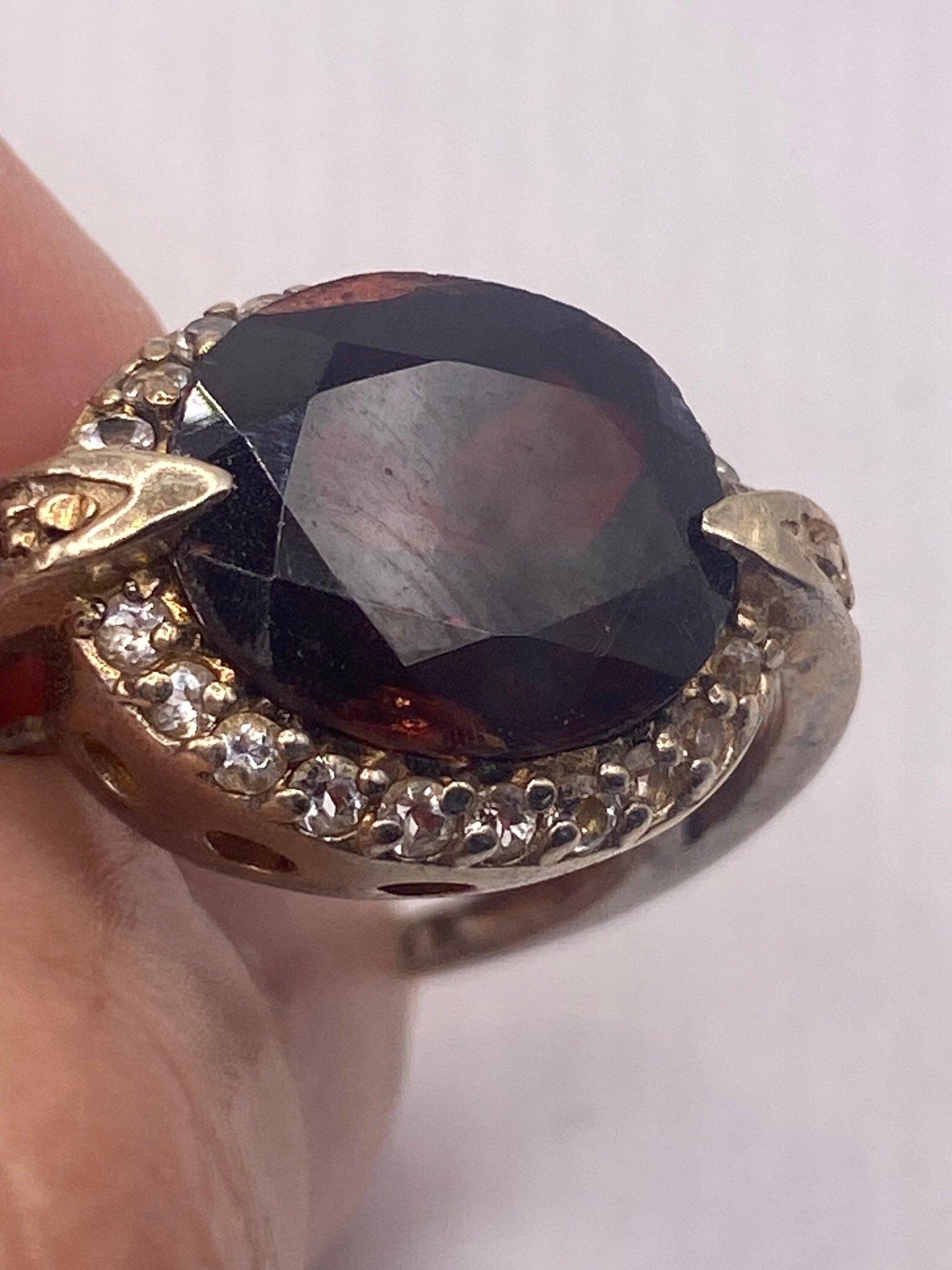 Vintage Red Bohemian Garnet White Sapphire 925 Sterling Silver Cocktail Statement
