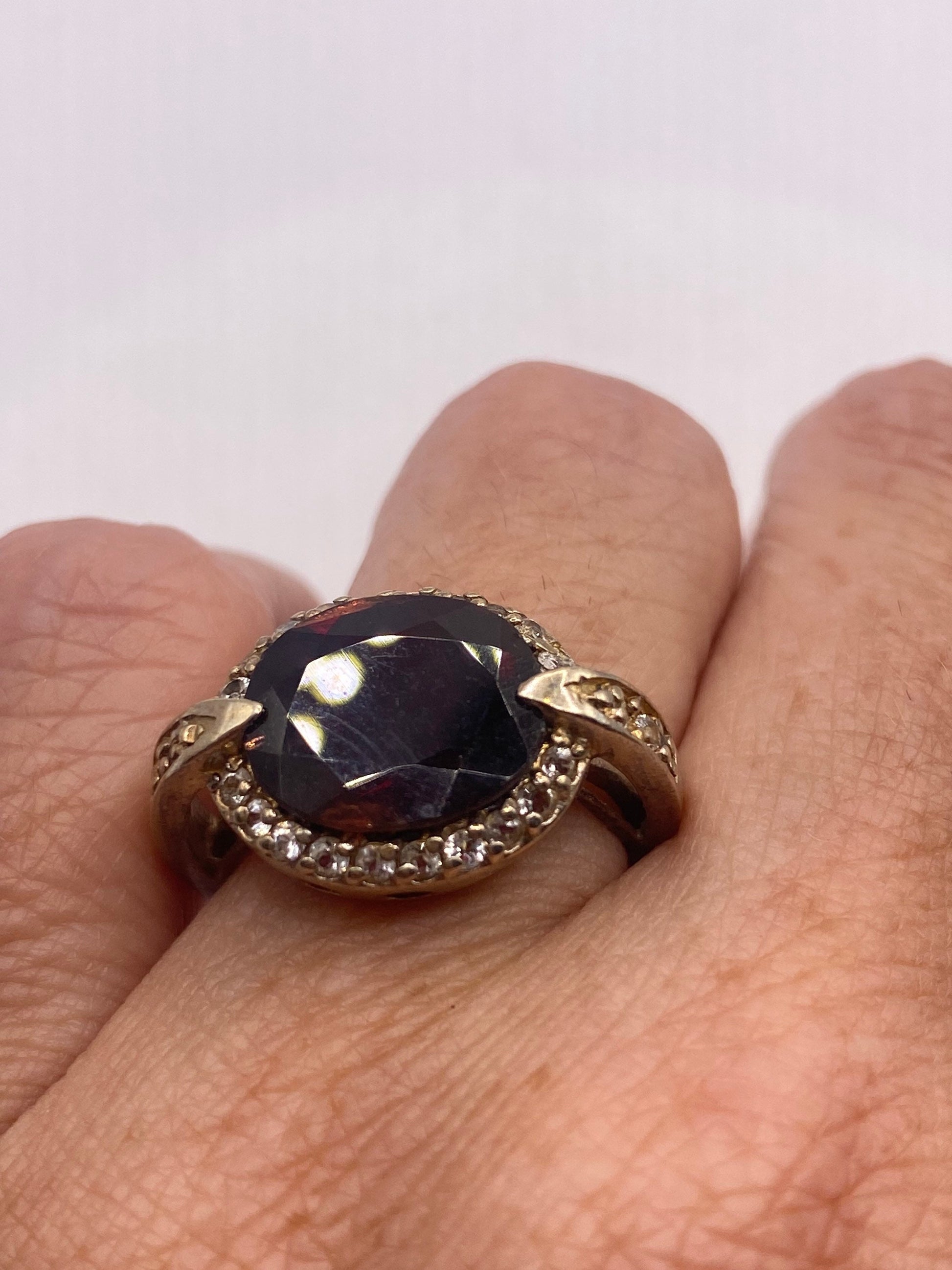 Vintage Red Bohemian Garnet White Sapphire 925 Sterling Silver Cocktail Statement