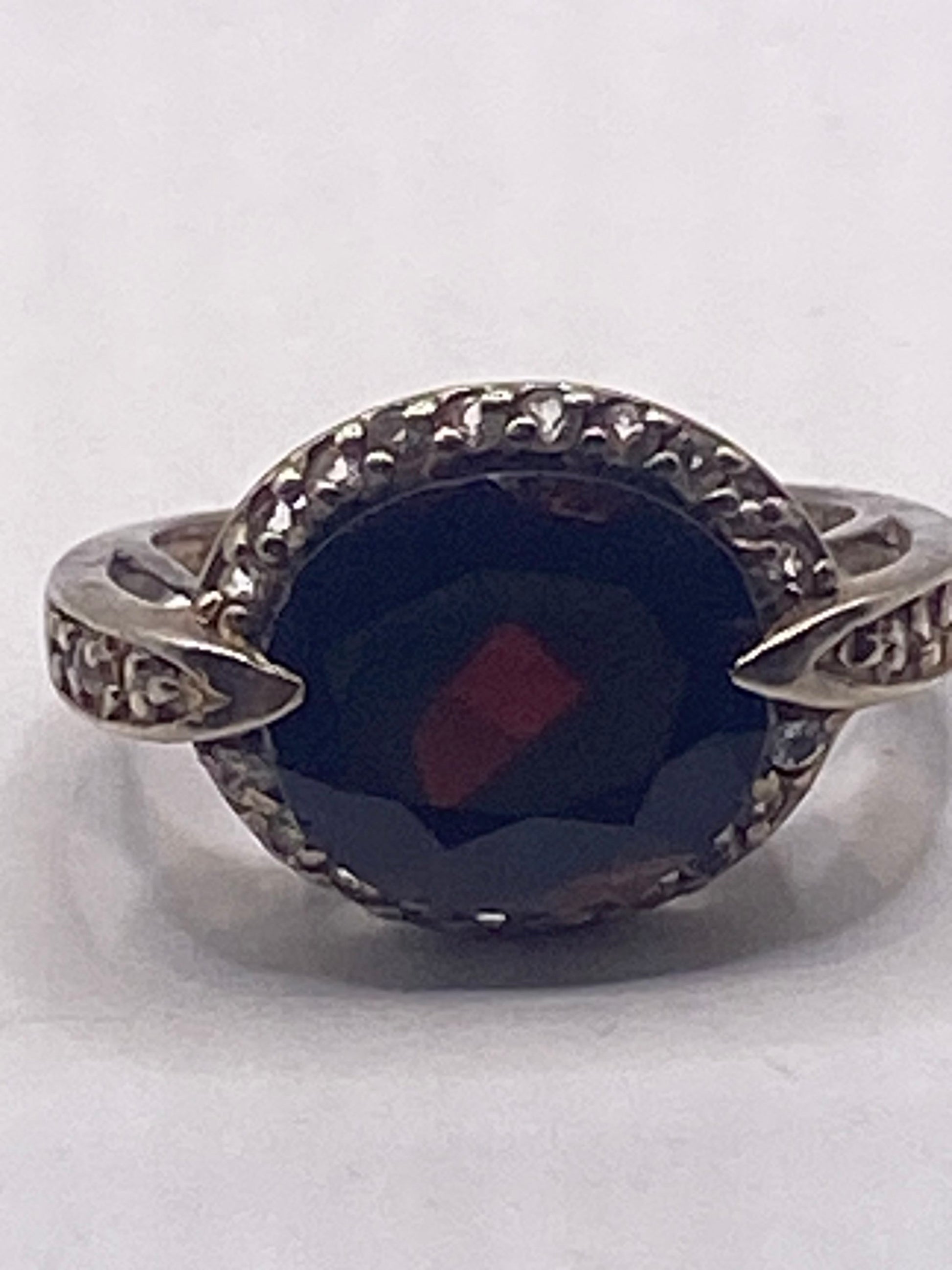 Vintage Red Bohemian Garnet White Sapphire 925 Sterling Silver Cocktail Statement