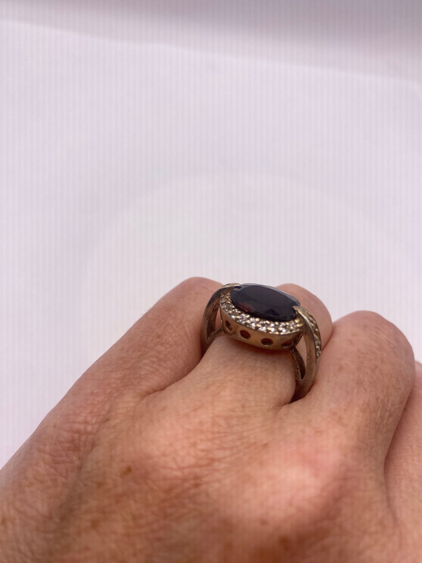 Vintage Red Bohemian Garnet White Sapphire 925 Sterling Silver Cocktail Statement